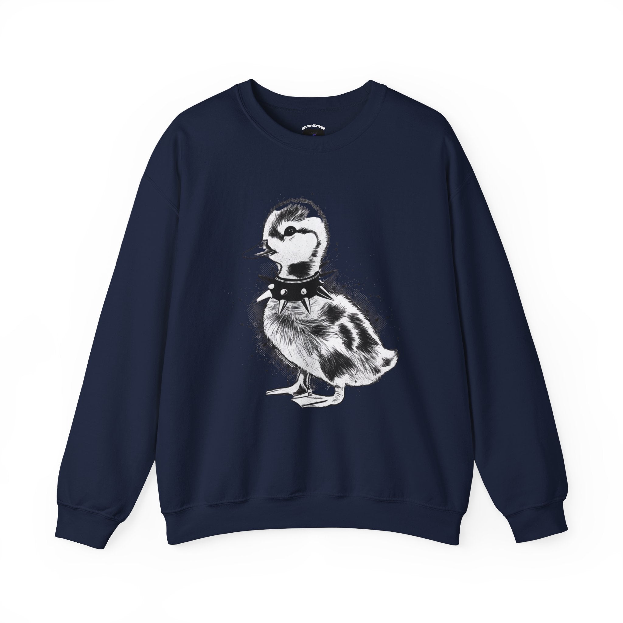 Punk Duckling Sketch Crewneck Sweatshirt — 80s Punk Rock Black & White Duck Illustration