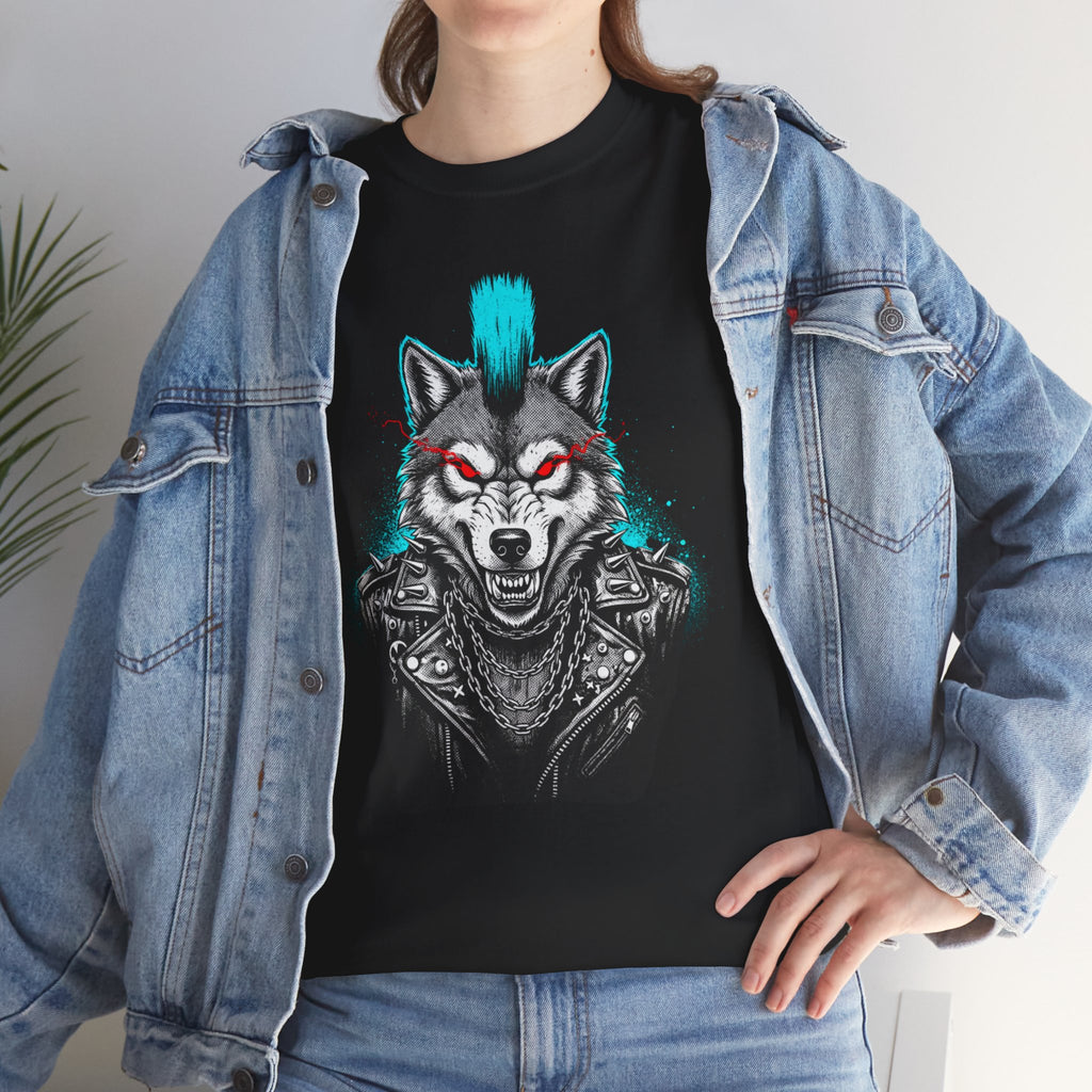 Wolf Punk Graphic Tee — Fierce Tribal Wolf Illustration T-Shirt 80's Rebel Fashion