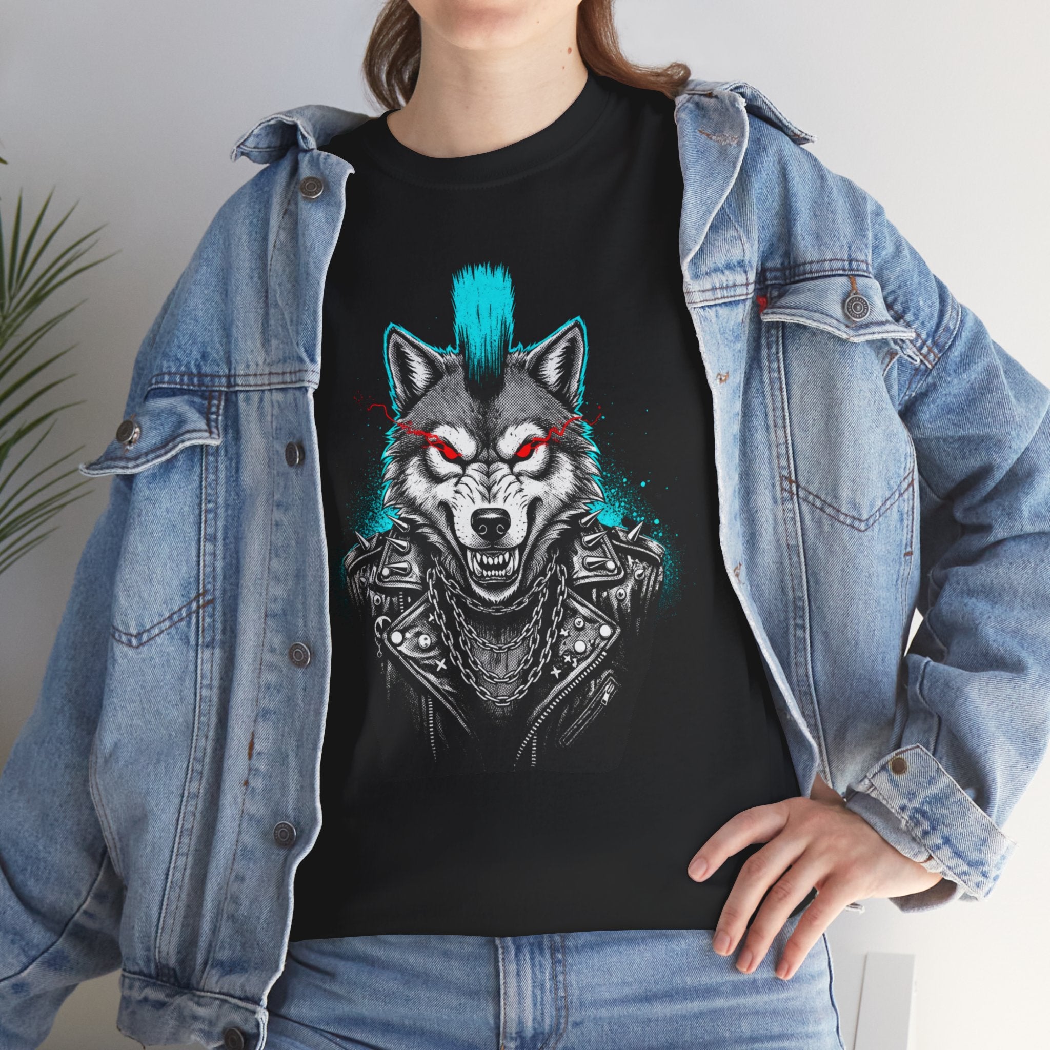 Wolf Punk Graphic Tee — Fierce Tribal Wolf Illustration T-Shirt 80's Rebel Fashion