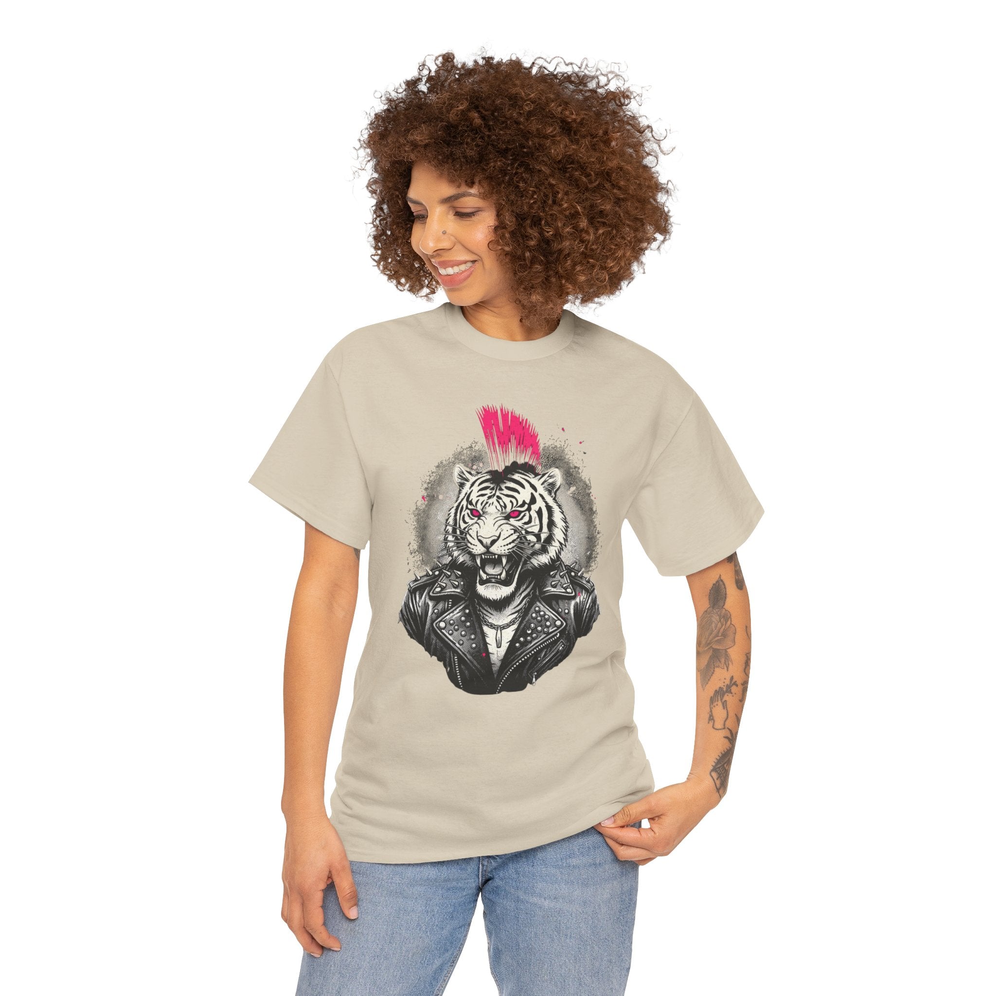 Punk Rock Tiger T-Shirt — Mohawk Tiger Graphic Tee 80's Fashion Rebel