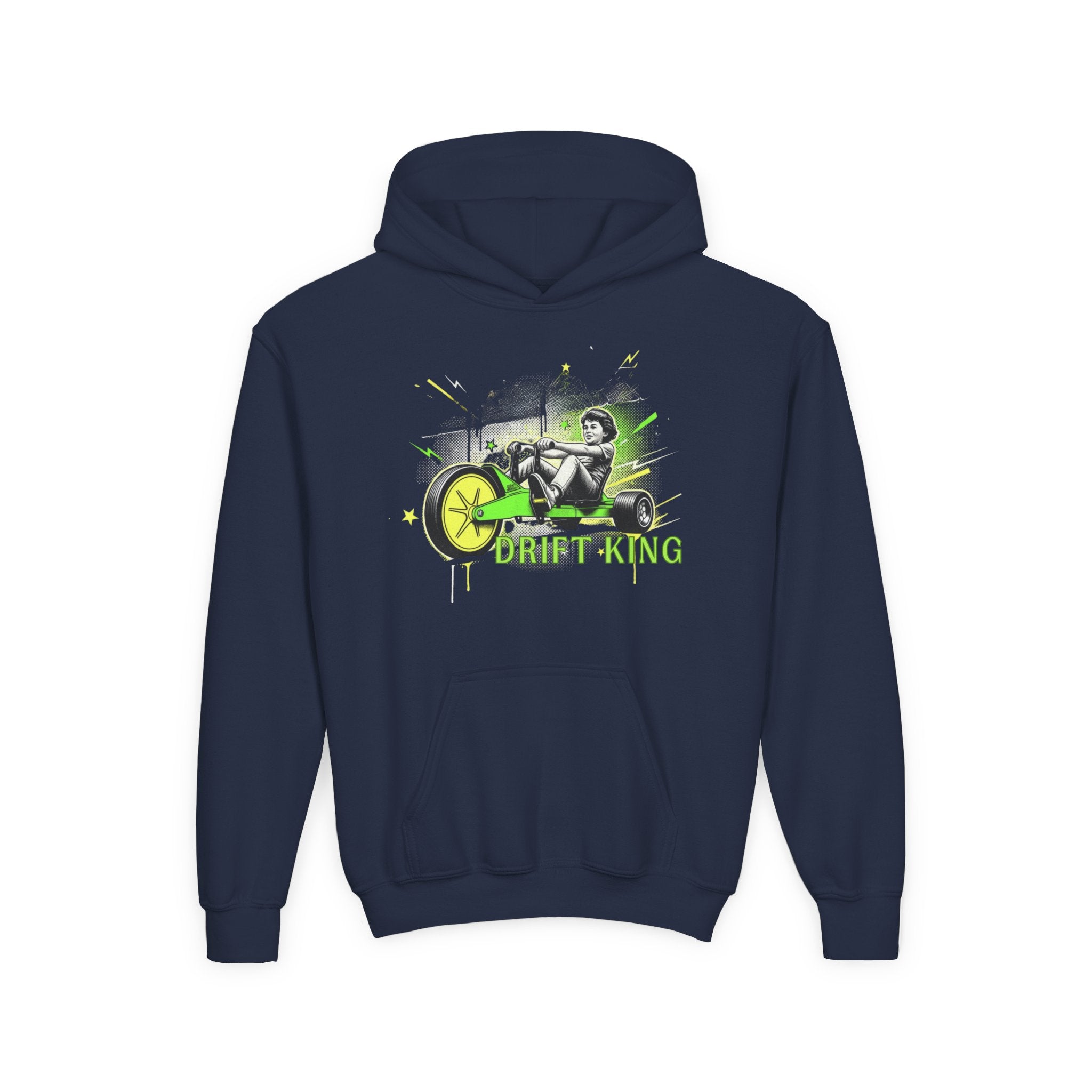 Drift King Youth Hoodie - Go-Kart Racing Graphic Sweatshirt 80s Fashion Design