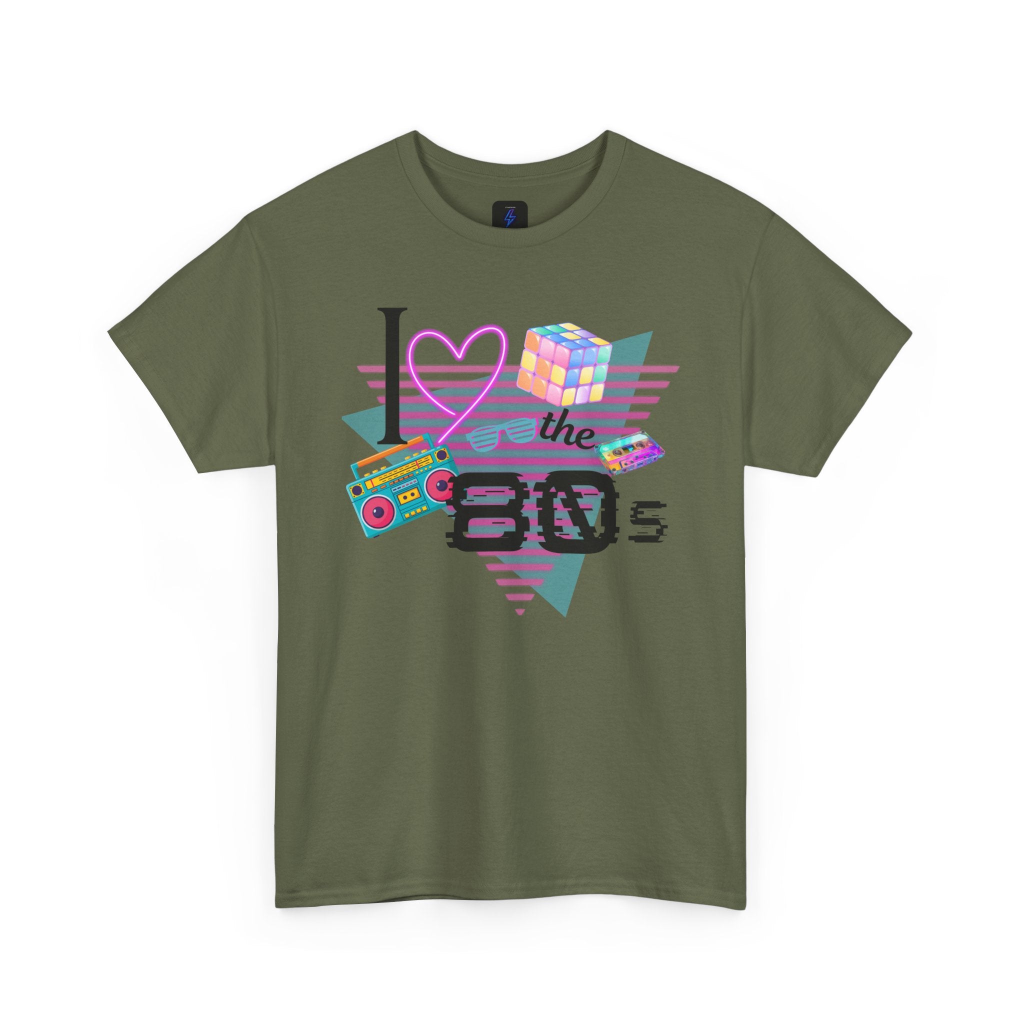 I Love the 80s T-Shirt — Retro Cassette, Rubik’s Cube & Neon Vintage Tee