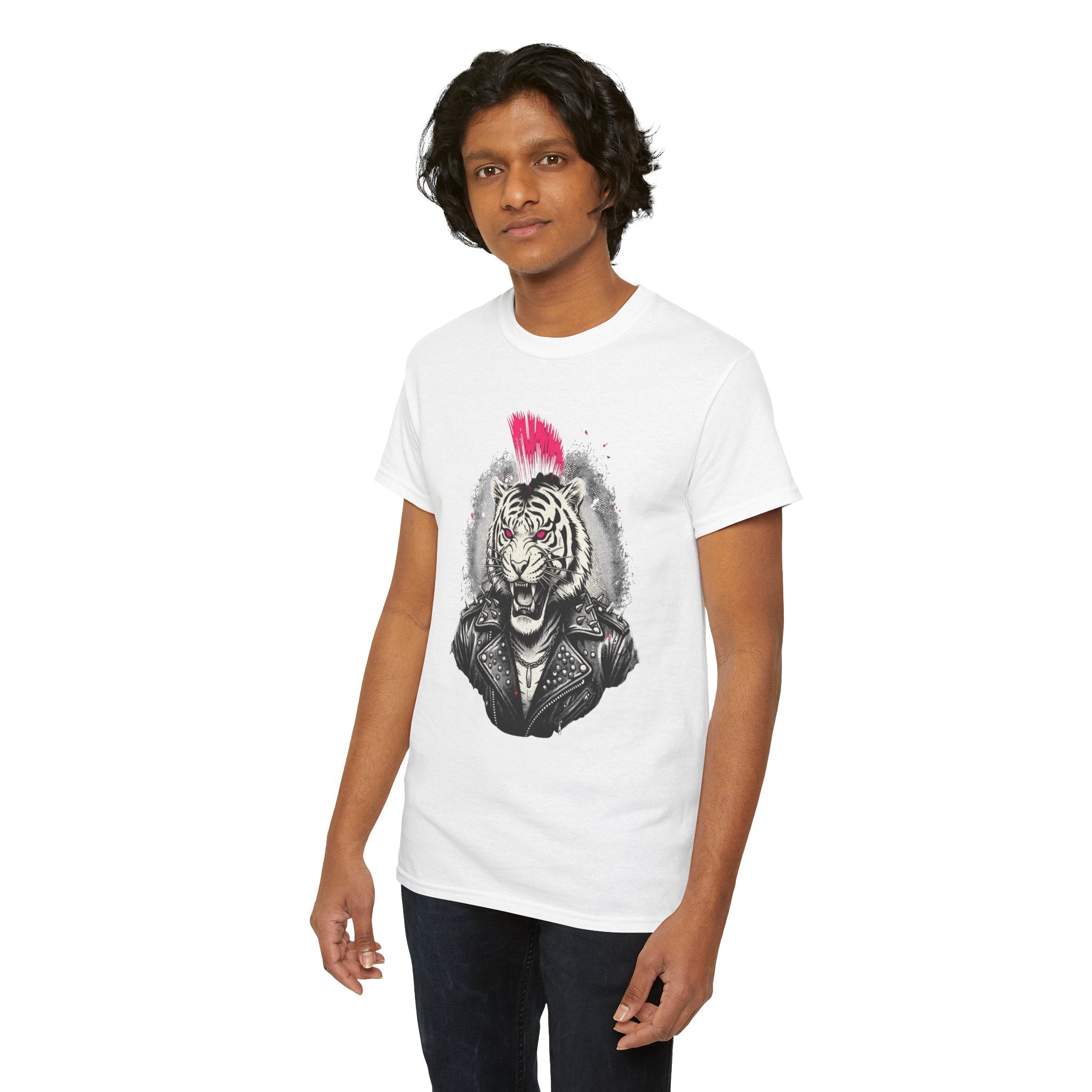 Punk Rock Tiger T-Shirt — Mohawk Tiger Graphic Tee 80's Fashion Rebel