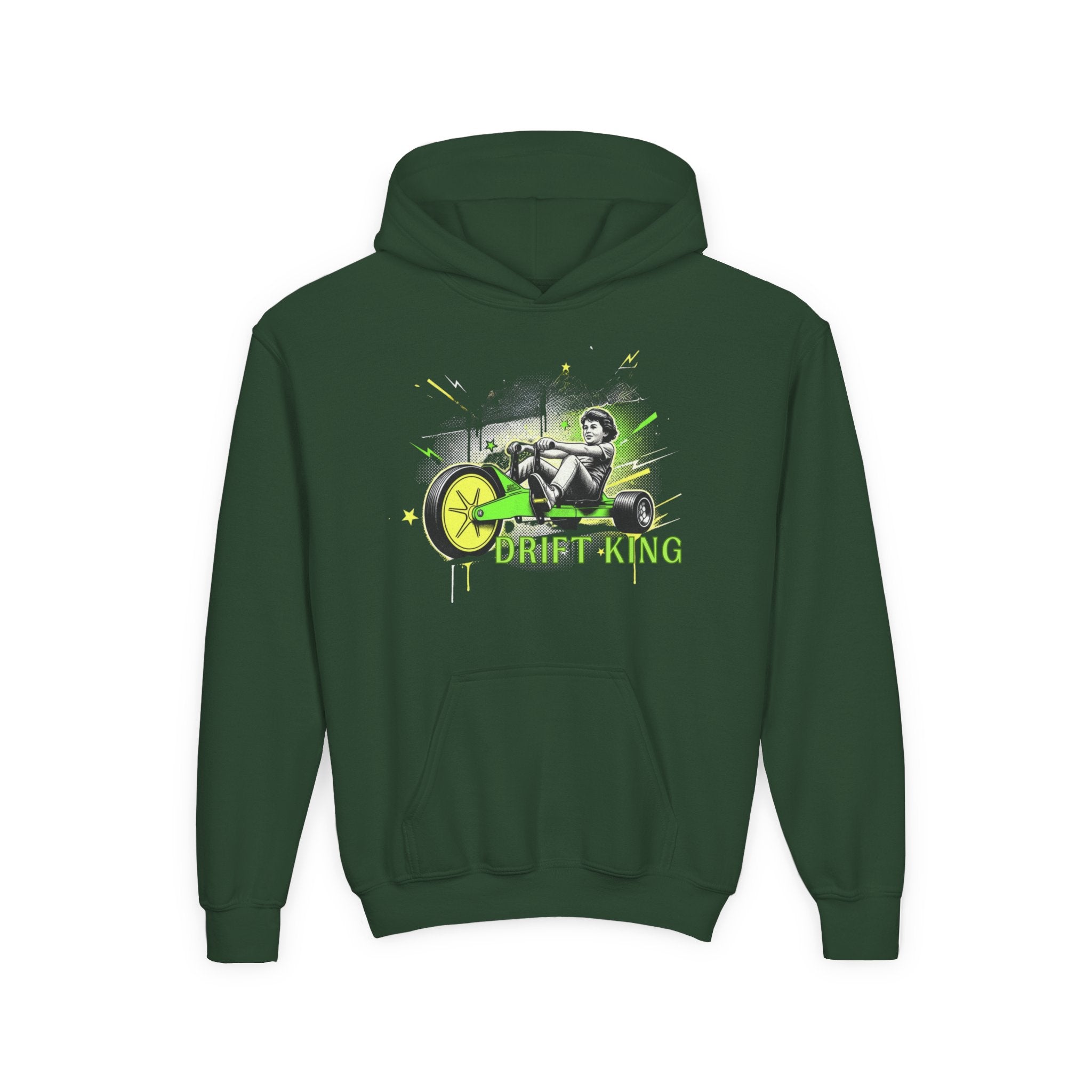 Drift King Youth Hoodie - Go-Kart Racing Graphic Sweatshirt 80s Fashion Design