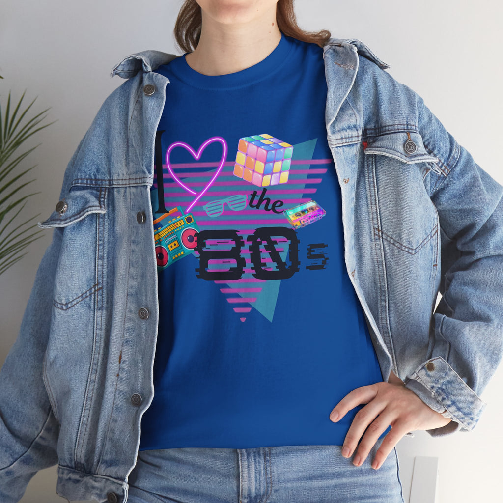 I Love the 80s T-Shirt — Retro Cassette, Rubik’s Cube & Neon Vintage Tee