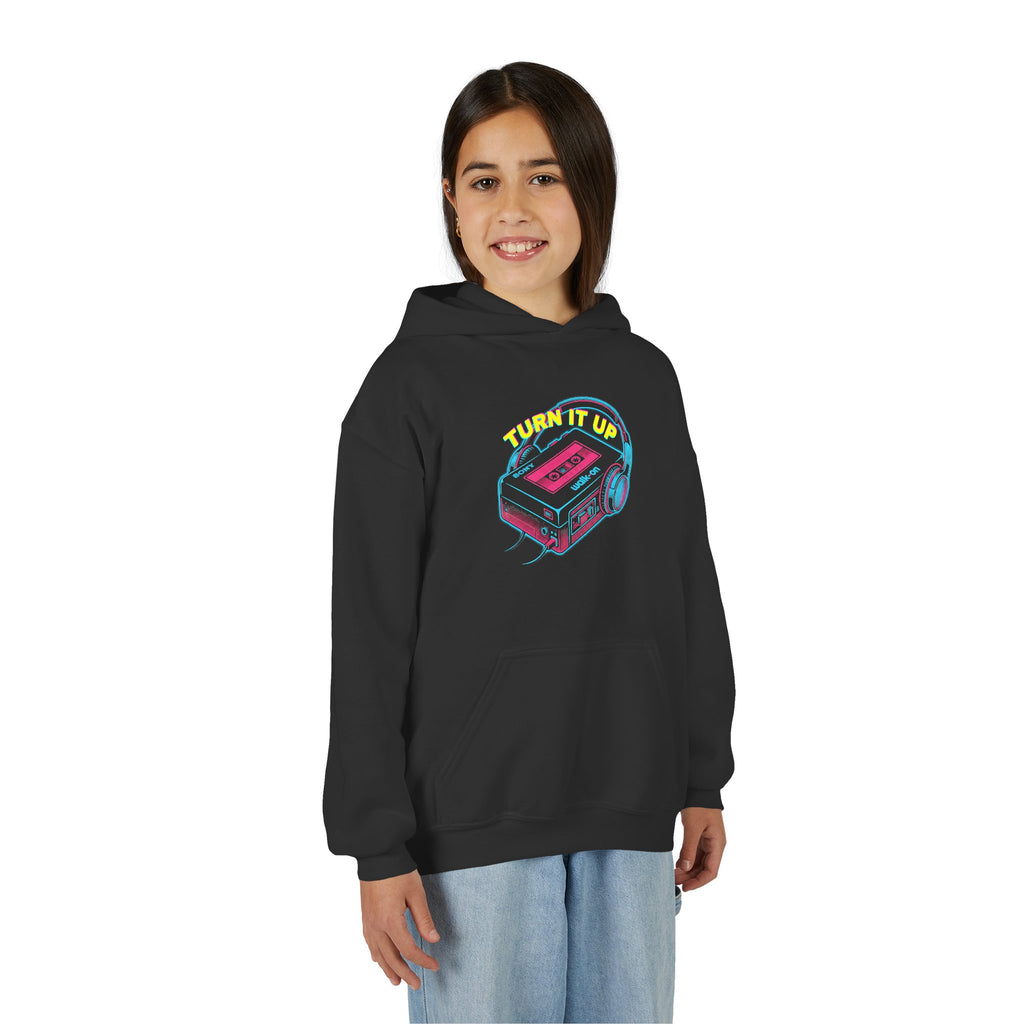 Youth Hoodie - "Turn It Up" Retro Cassette "Walkman" Graphic 80's Fashion
