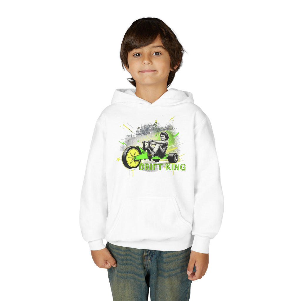 Drift King Youth Hoodie - Go-Kart Racing Graphic Sweatshirt 80s Fashion Design