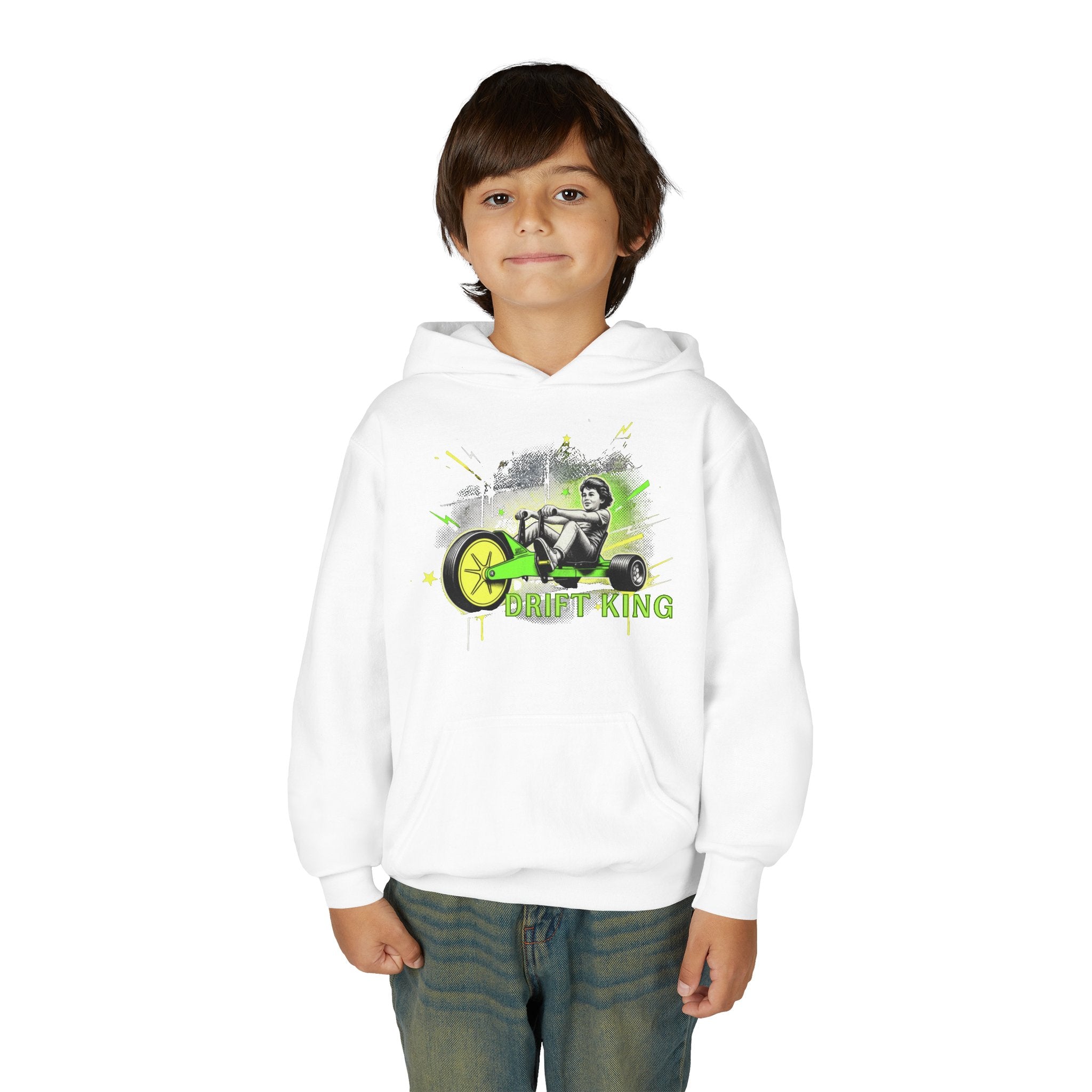 Drift King Youth Hoodie - Go-Kart Racing Graphic Sweatshirt 80s Fashion Design