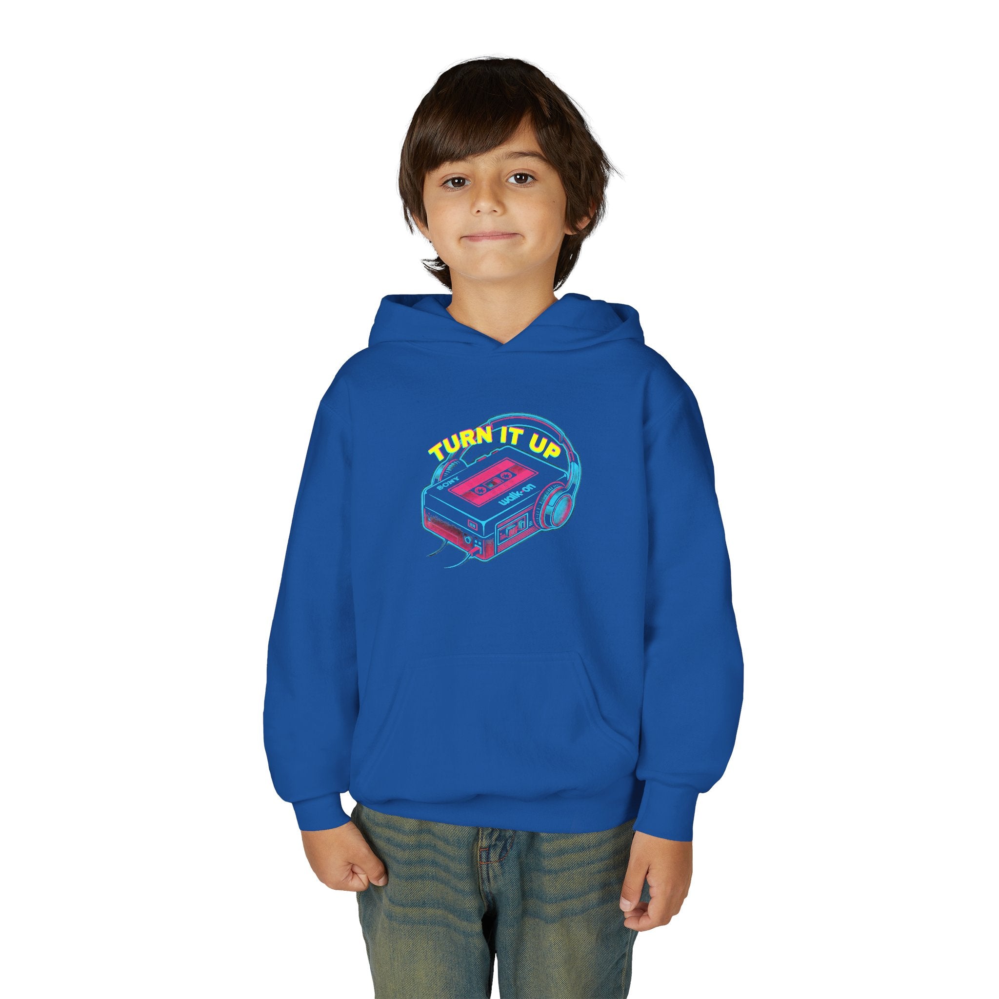 Youth Hoodie - "Turn It Up" Retro Cassette "Walkman" Graphic 80's Fashion