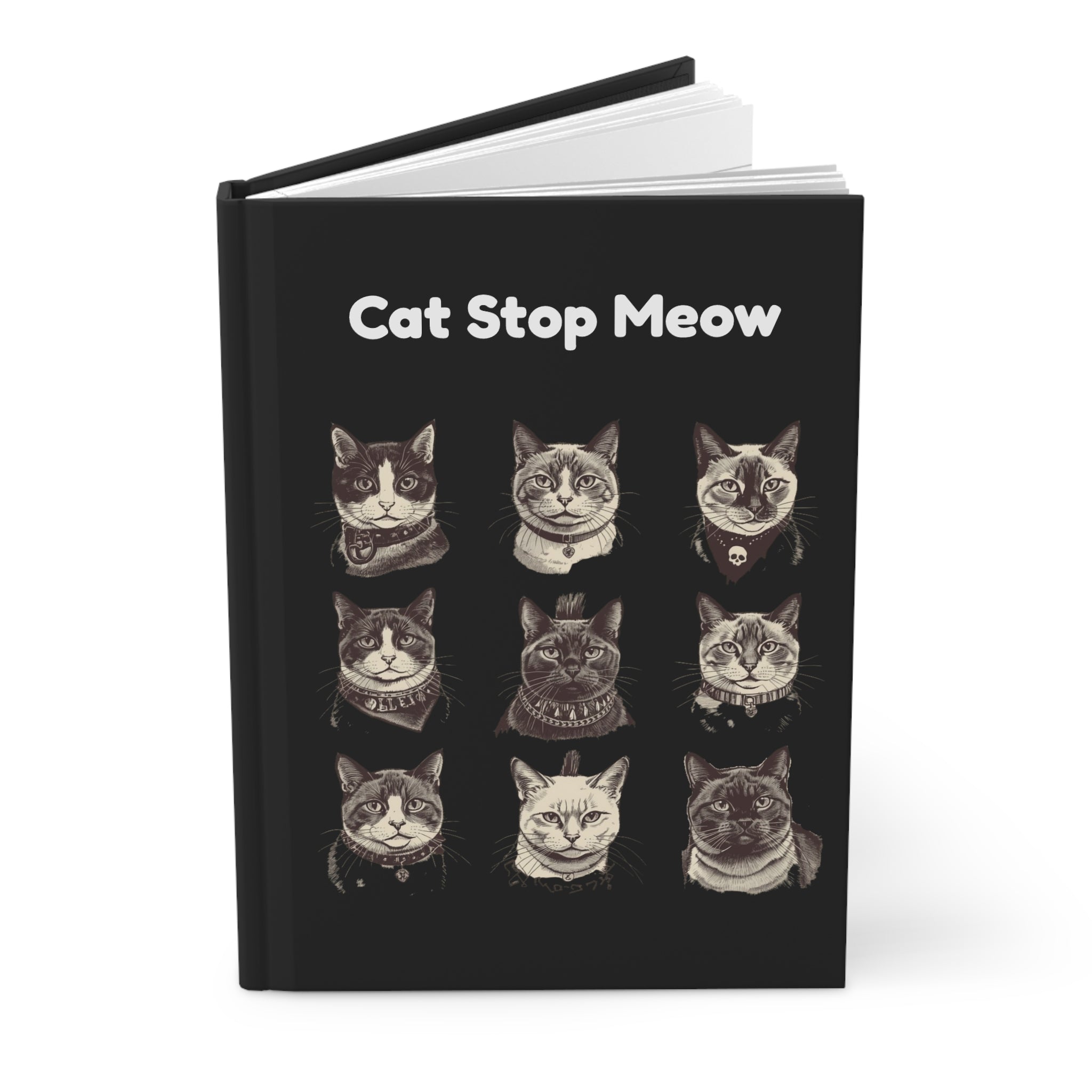 Cat Stop Meow Hardcover Journal — Vintage Punk Cat Portraits 80s Design