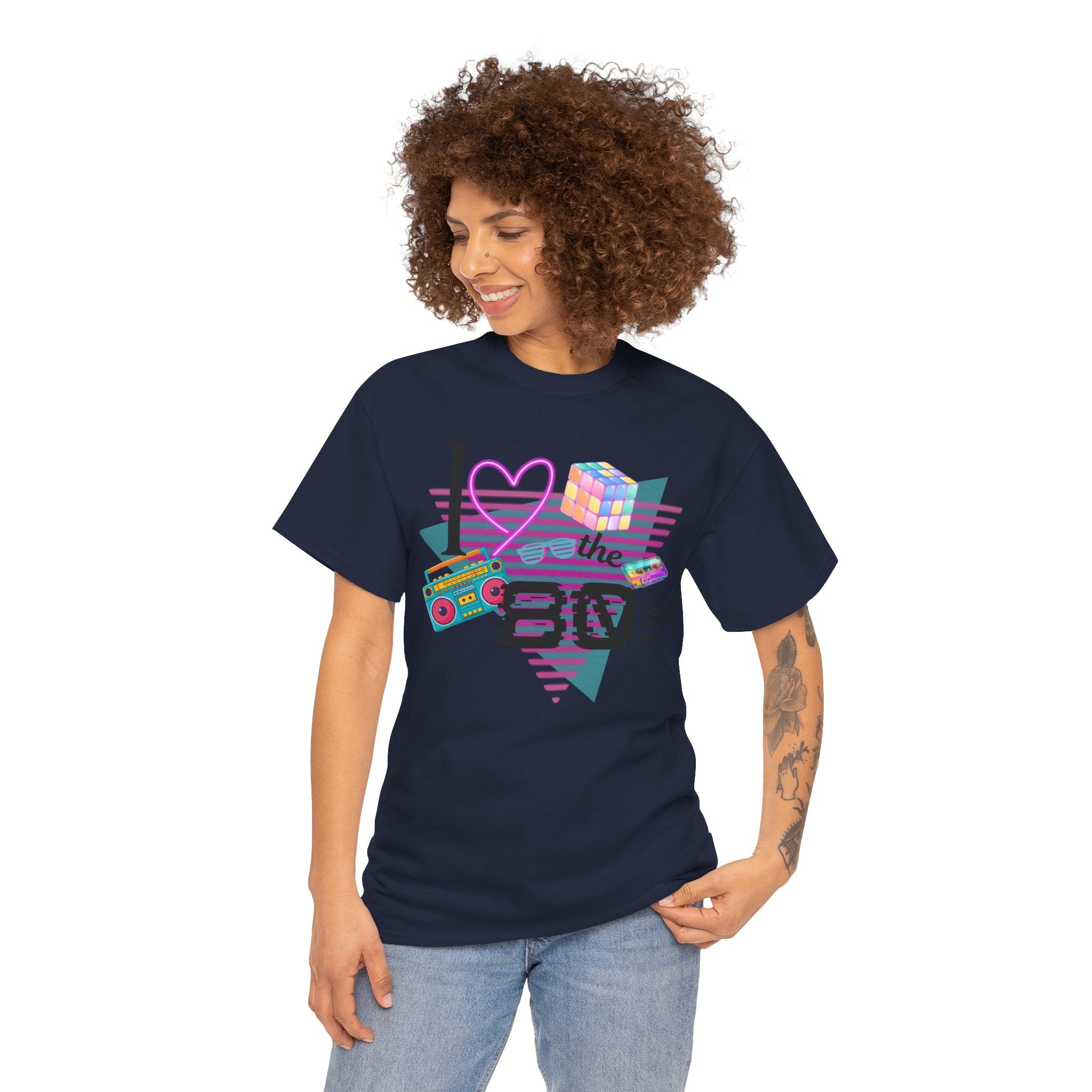 I Love the 80s T-Shirt — Retro Cassette, Rubik’s Cube & Neon Vintage Tee