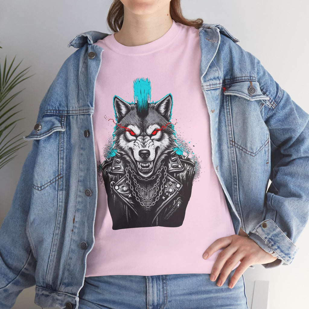 Wolf Punk Graphic Tee — Fierce Tribal Wolf Illustration T-Shirt 80's Rebel Fashion