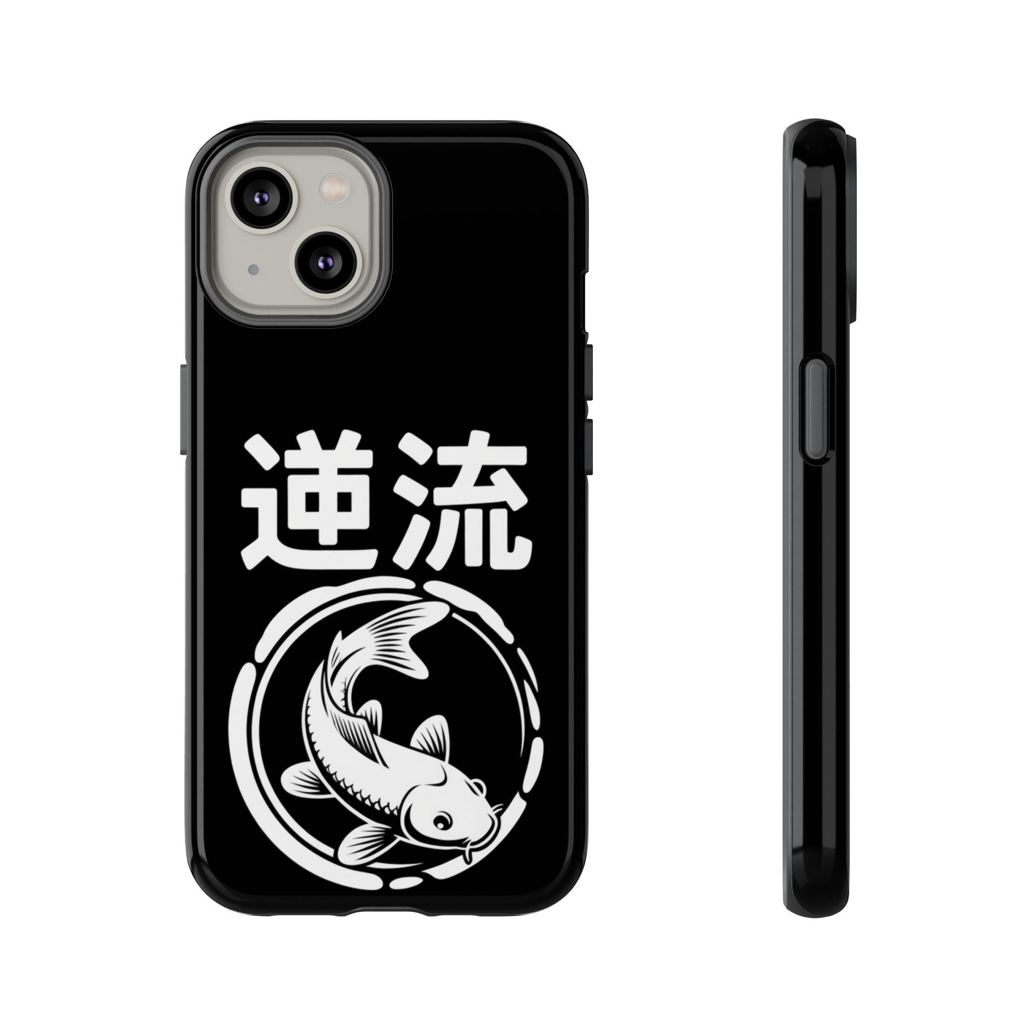 Koi '逆流' Tough Phone Case — Black Protective iPhone Cover - 80s Design