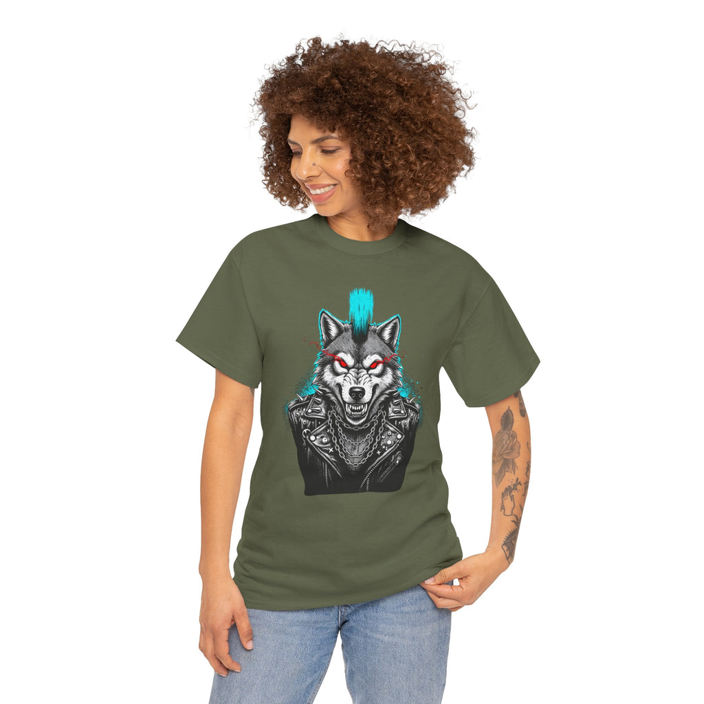 Wolf Punk Graphic Tee — Fierce Tribal Wolf Illustration T-Shirt 80's Rebel Fashion