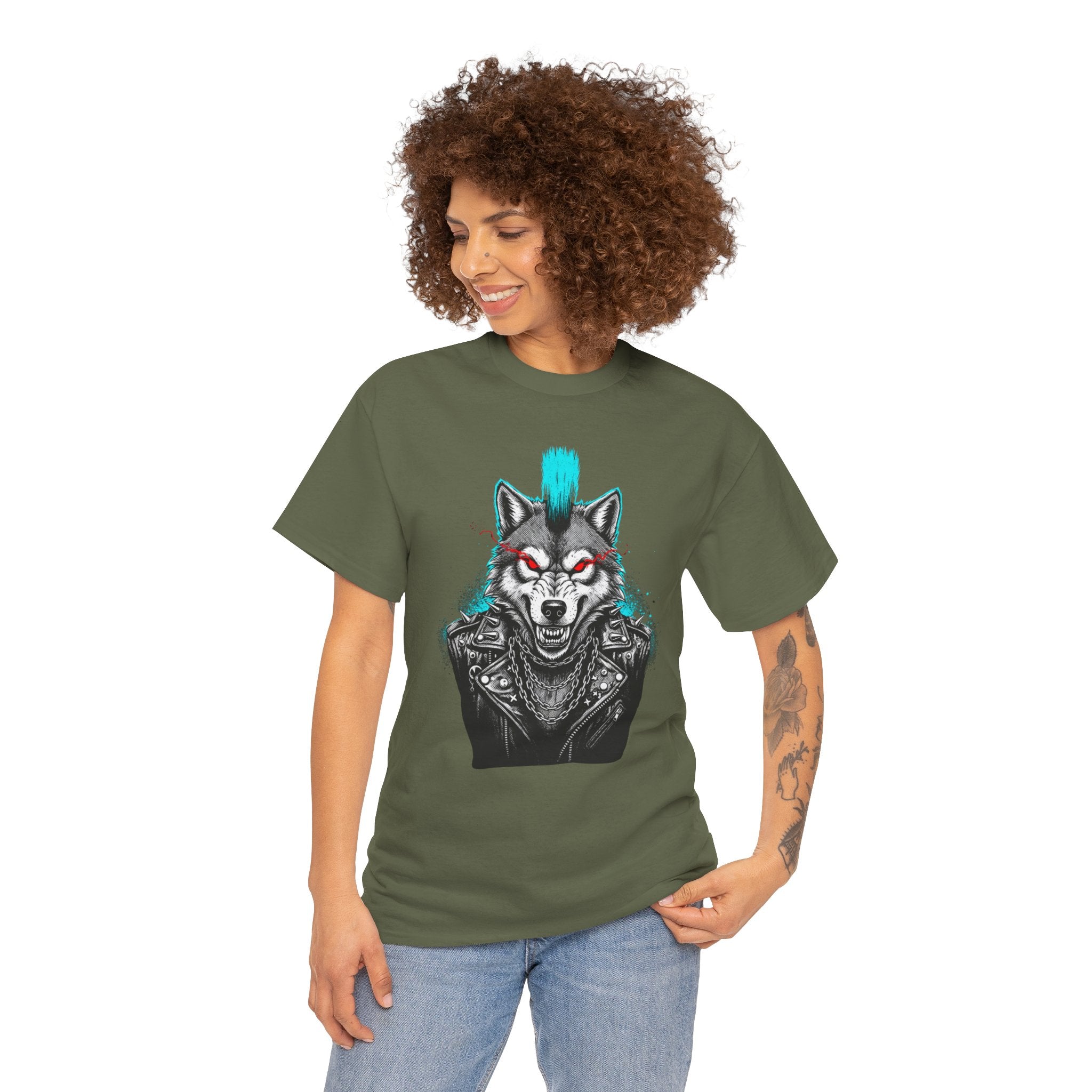 Wolf Punk Graphic Tee — Fierce Tribal Wolf Illustration T-Shirt 80's Rebel Fashion