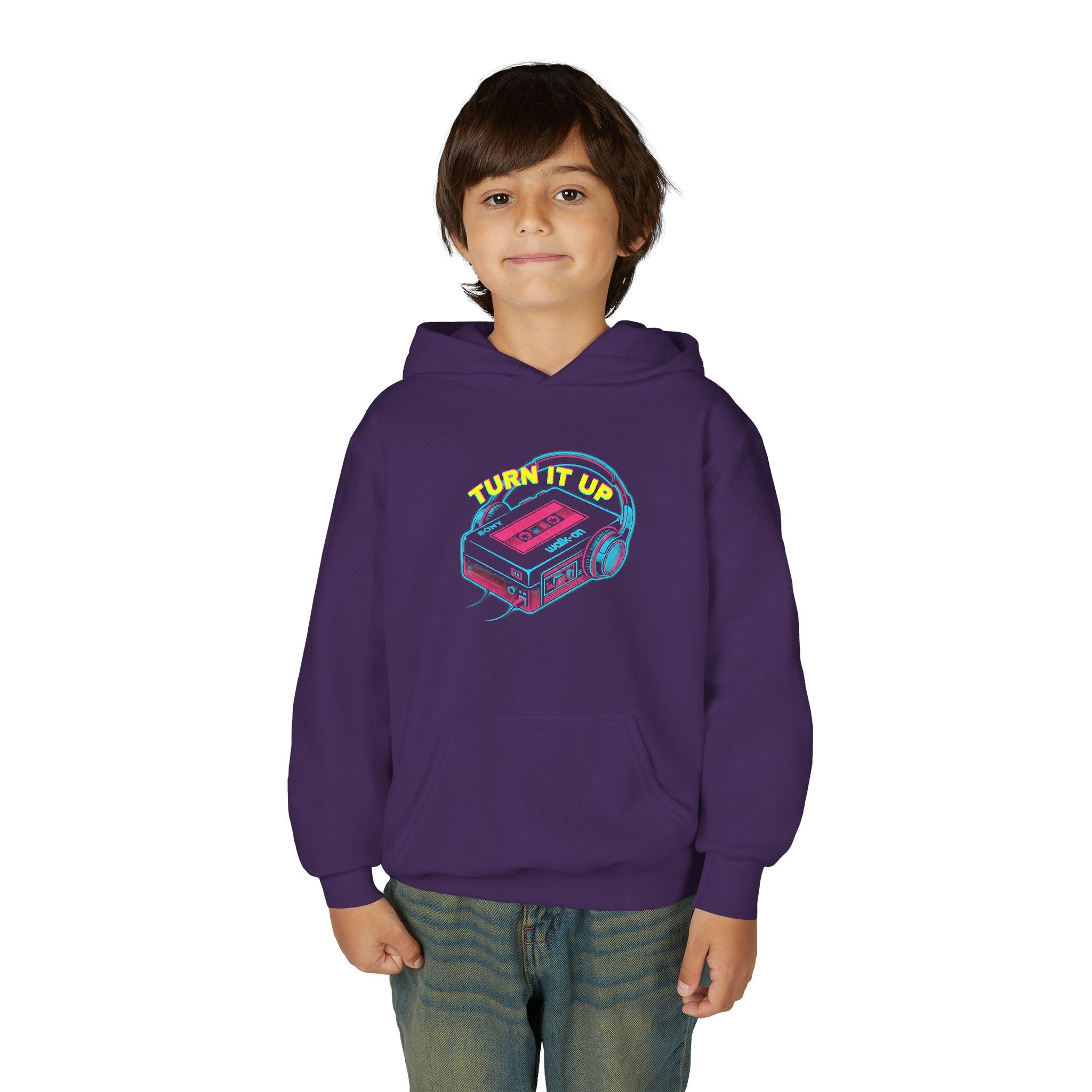Youth Hoodie - "Turn It Up" Retro Cassette "Walkman" Graphic 80's Fashion