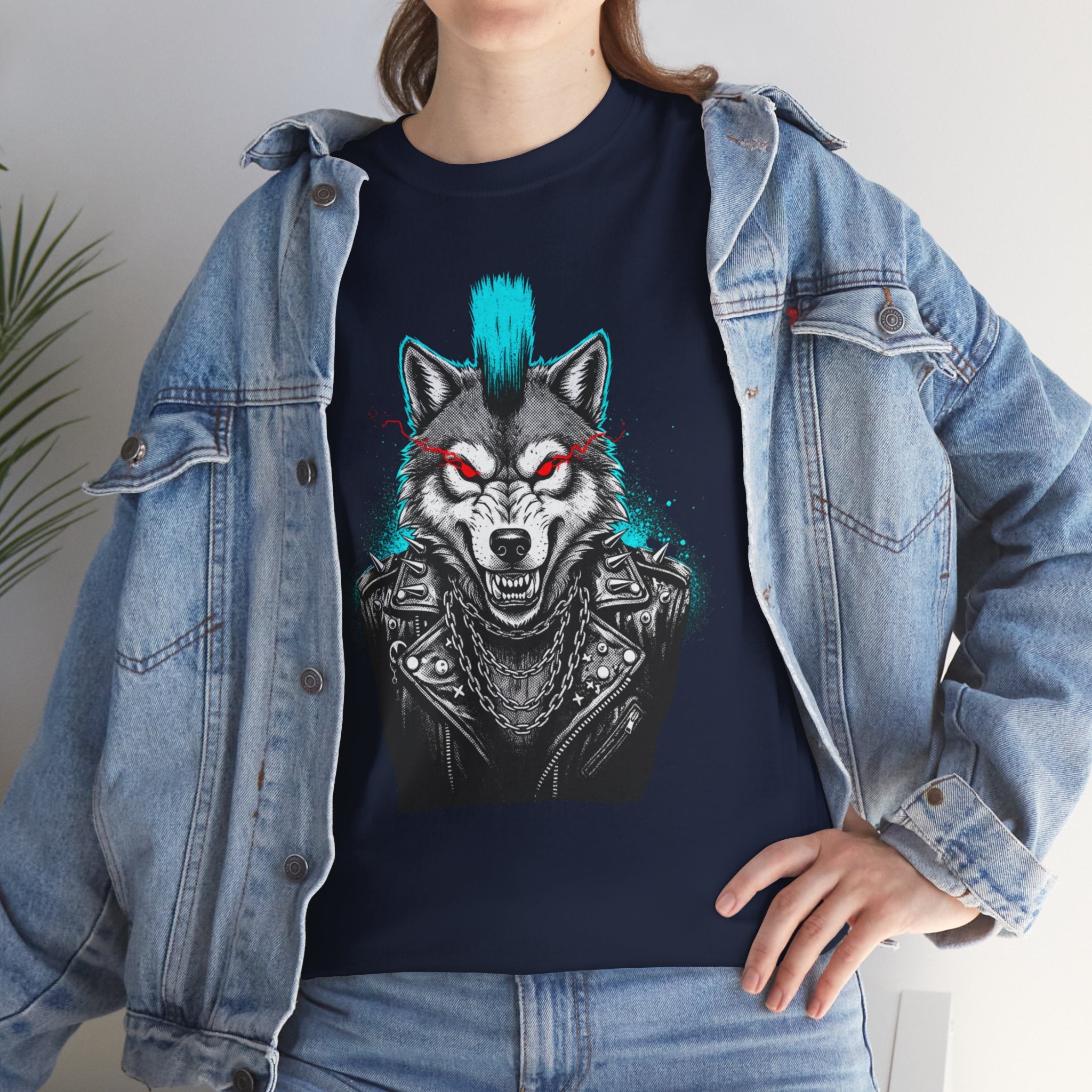Wolf Punk Graphic Tee — Fierce Tribal Wolf Illustration T-Shirt 80's Rebel Fashion