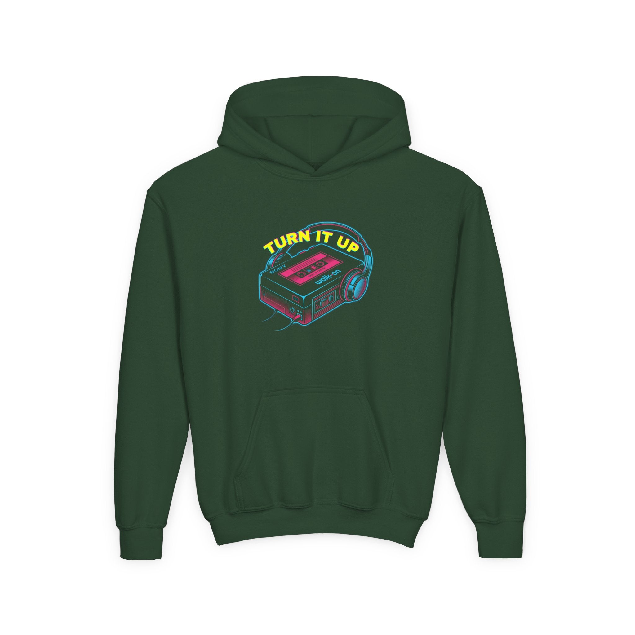 Youth Hoodie - "Turn It Up" Retro Cassette "Walkman" Graphic 80's Fashion