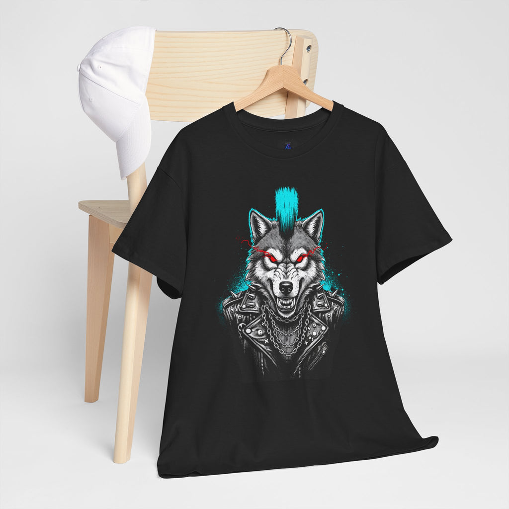 Wolf Punk Graphic Tee — Fierce Tribal Wolf Illustration T-Shirt 80's Rebel Fashion