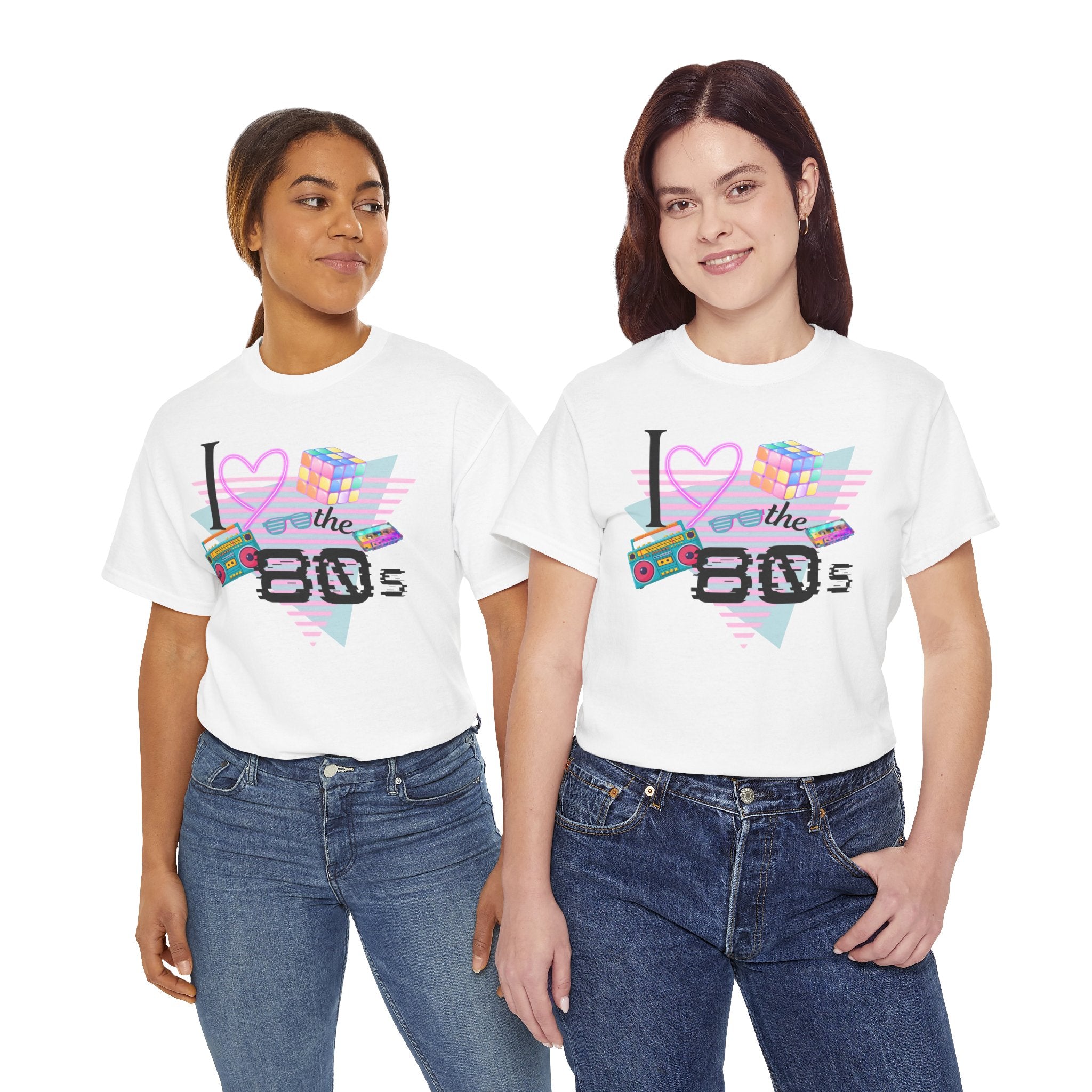 I Love the 80s T-Shirt — Retro Cassette, Rubik’s Cube & Neon Vintage Tee