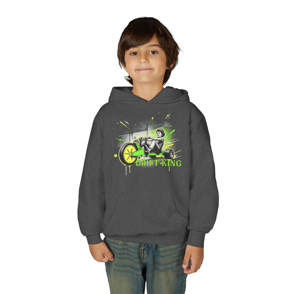 Drift King Youth Hoodie - Go-Kart Racing Graphic Sweatshirt 80s Fashion Design