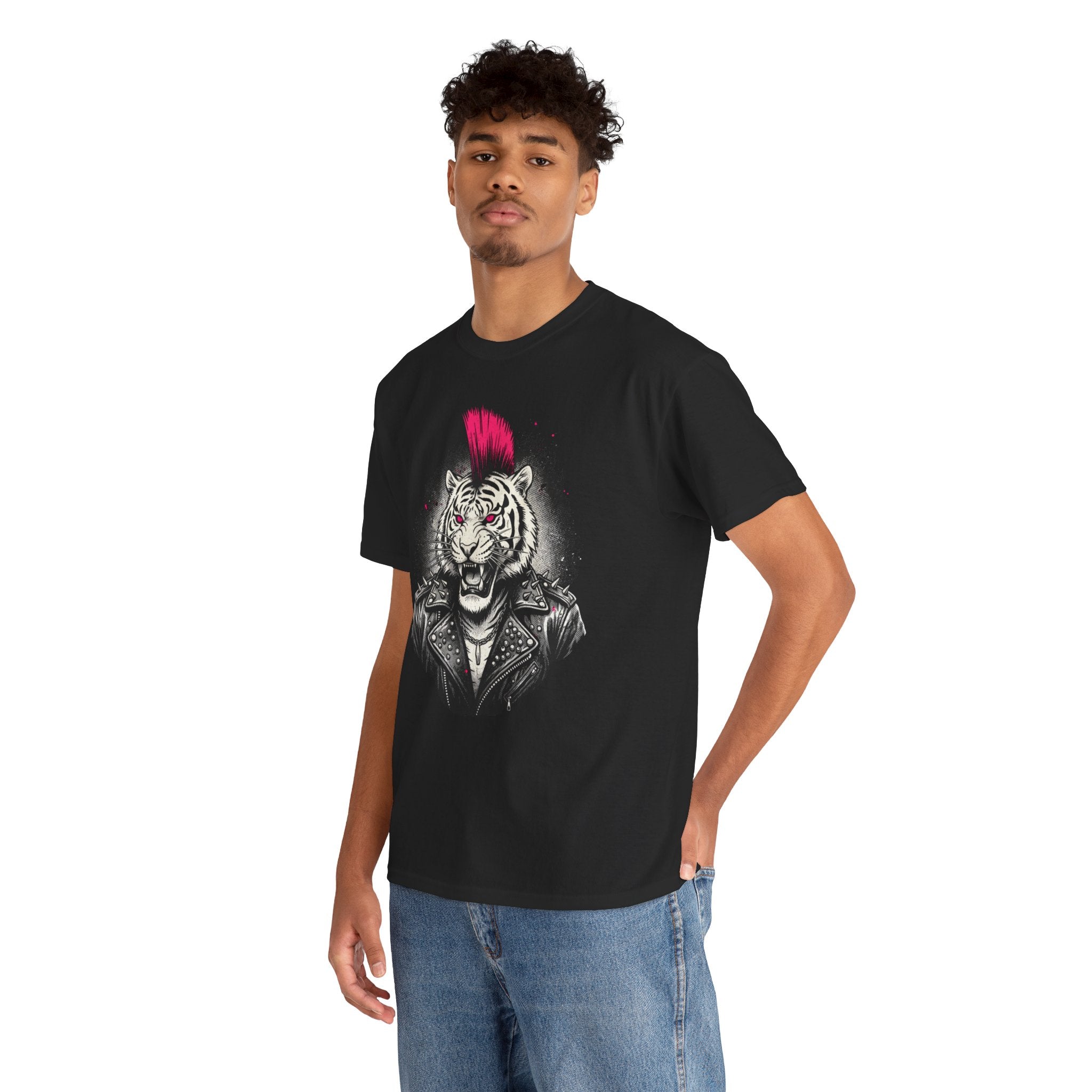 Punk Rock Tiger T-Shirt — Mohawk Tiger Graphic Tee 80's Fashion Rebel