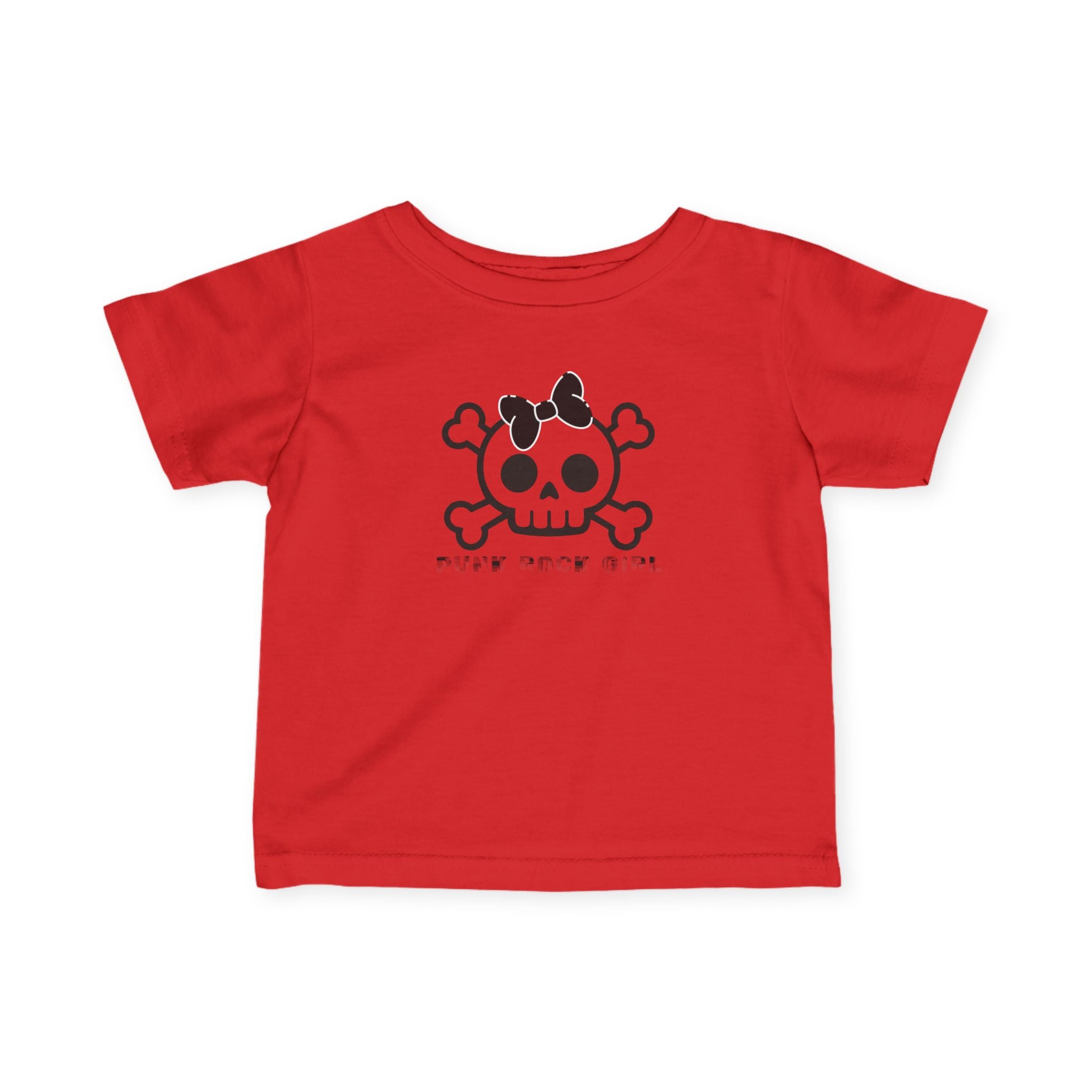 Infant Tee — Cute Skull & Crossbones Baby Shirt (Bow Accent) 80s Retro