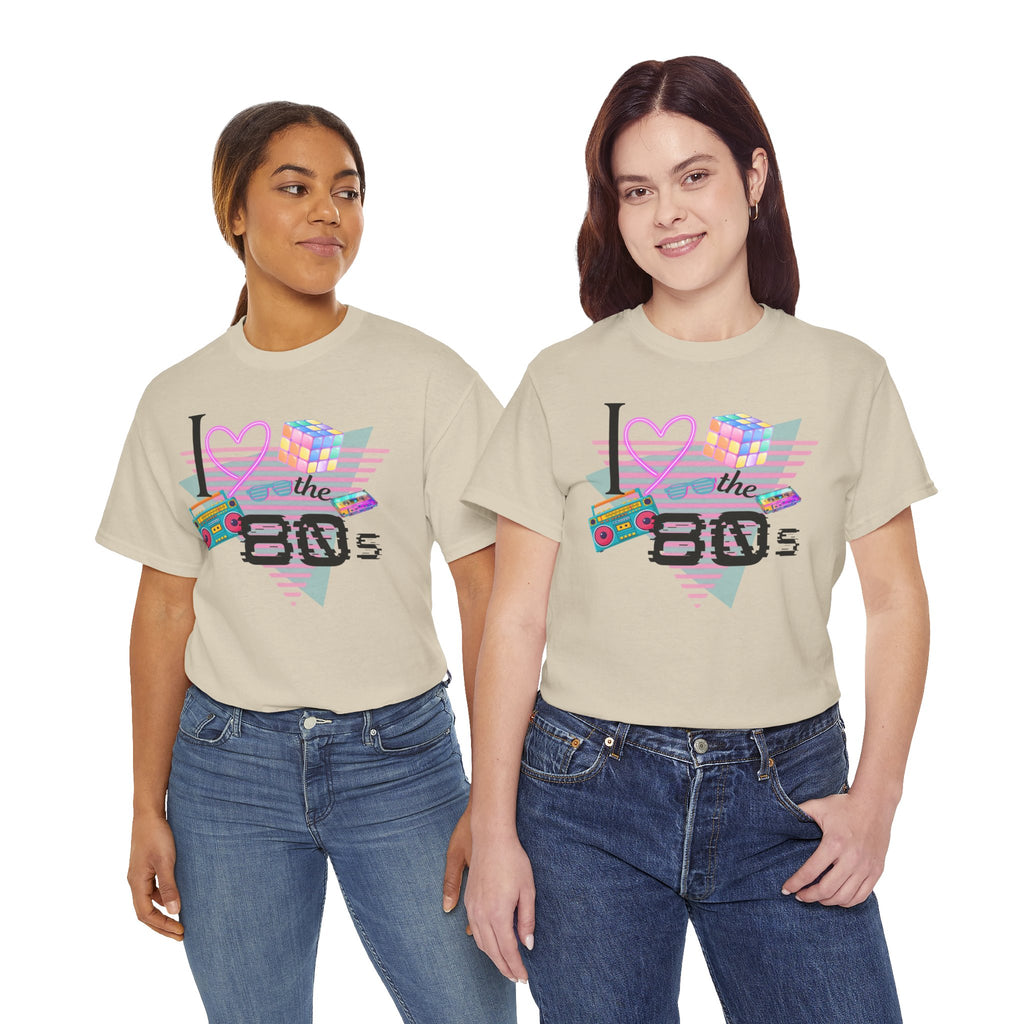 I Love the 80s T-Shirt — Retro Cassette, Rubik’s Cube & Neon Vintage Tee