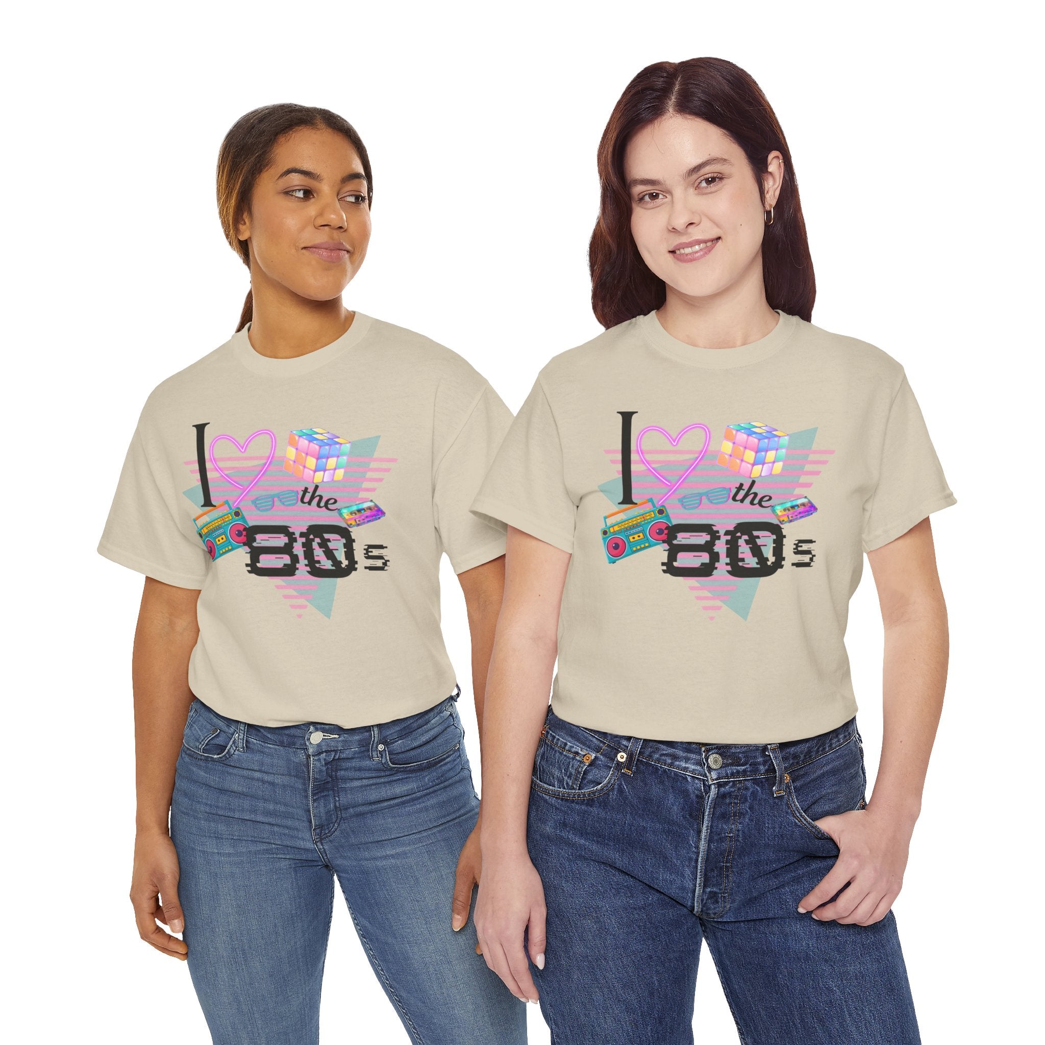I Love the 80s T-Shirt — Retro Cassette, Rubik’s Cube & Neon Vintage Tee