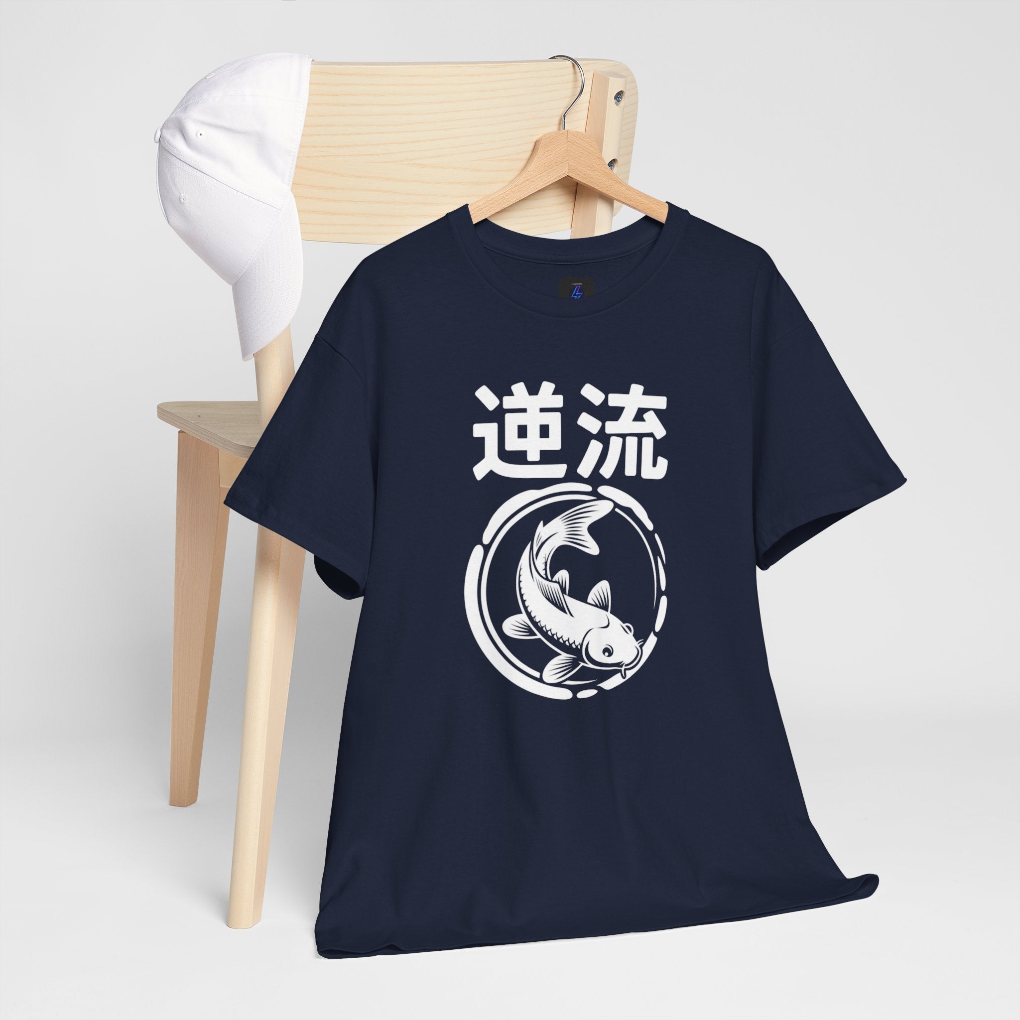 Koi Reverse Flow Tee — Japanese Kanji 逆流 Fish Graphic T-Shirt Retro Style