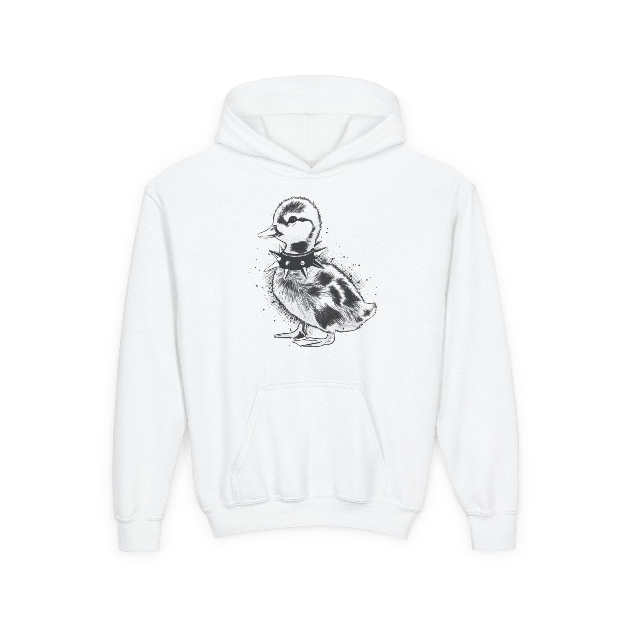 Youth Hoodie with Punk Duckling Illustration — Vintage 80s Punk Baby Duck Graphic Sweatshirt