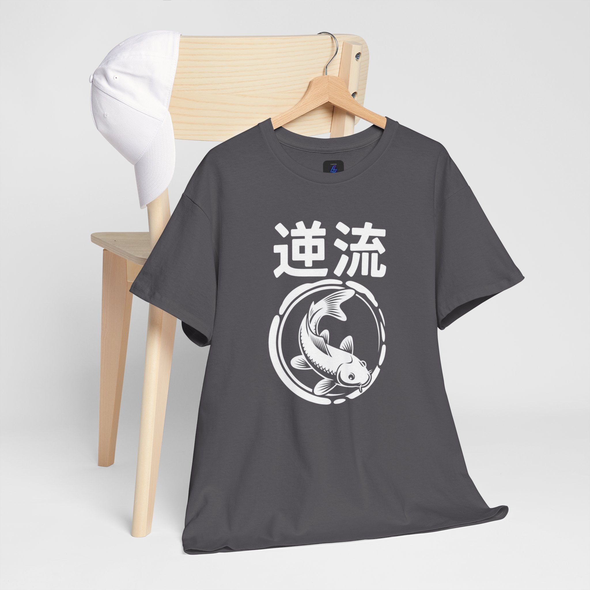 Koi Reverse Flow Tee — Japanese Kanji 逆流 Fish Graphic T-Shirt Retro Style