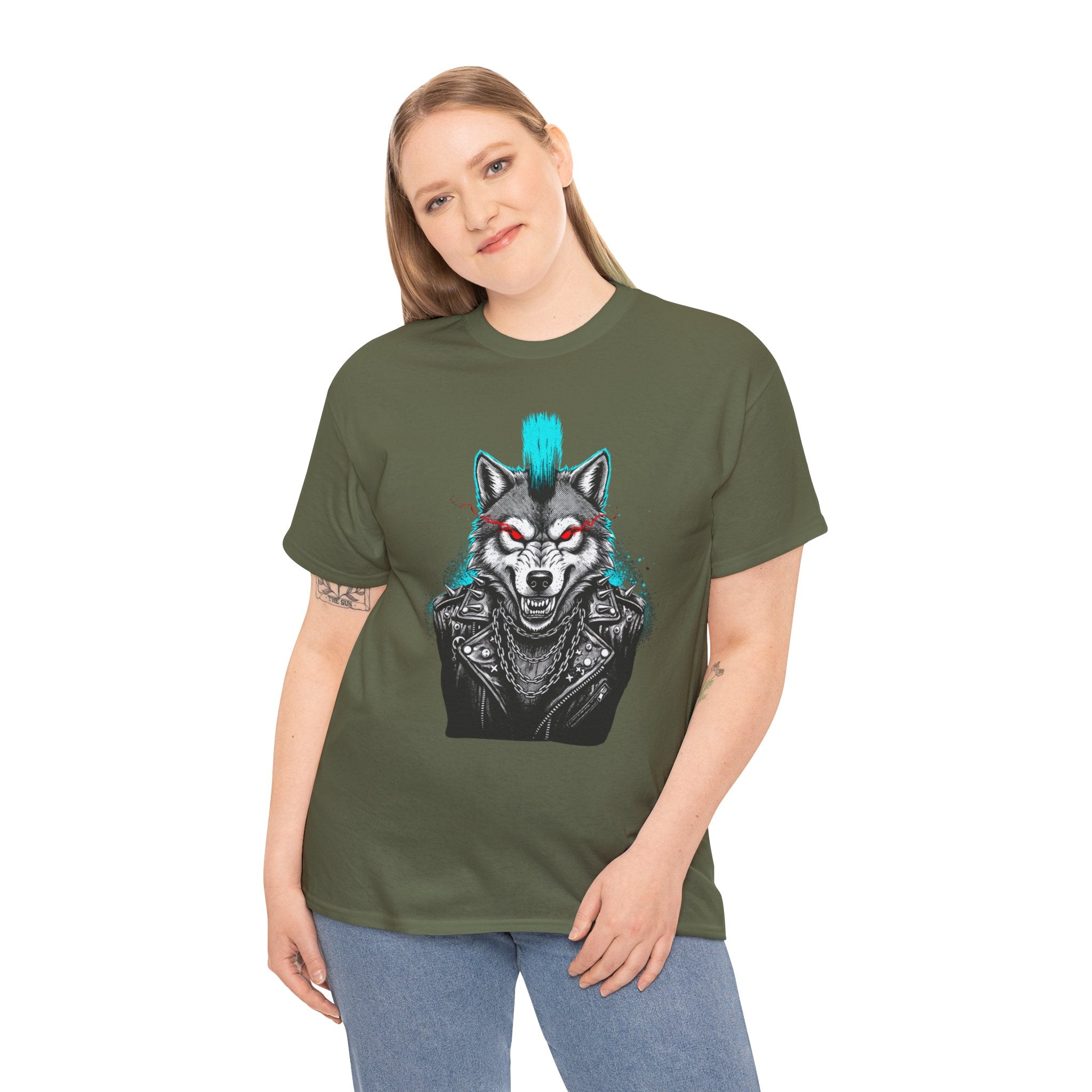 Wolf Punk Graphic Tee — Fierce Tribal Wolf Illustration T-Shirt 80's Rebel Fashion