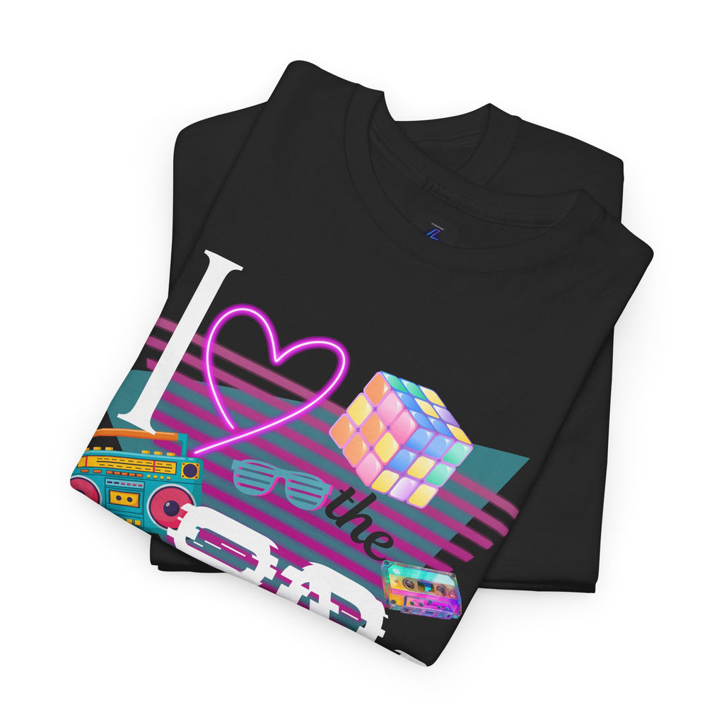 I Love the 80s T-Shirt — Retro Cassette, Rubik’s Cube & Neon Vintage Tee
