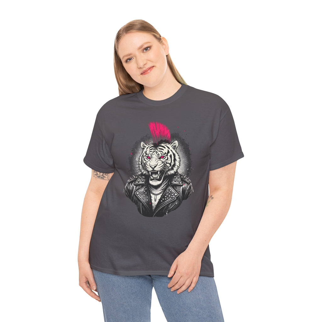Punk Rock Tiger T-Shirt — Mohawk Tiger Graphic Tee 80's Fashion Rebel