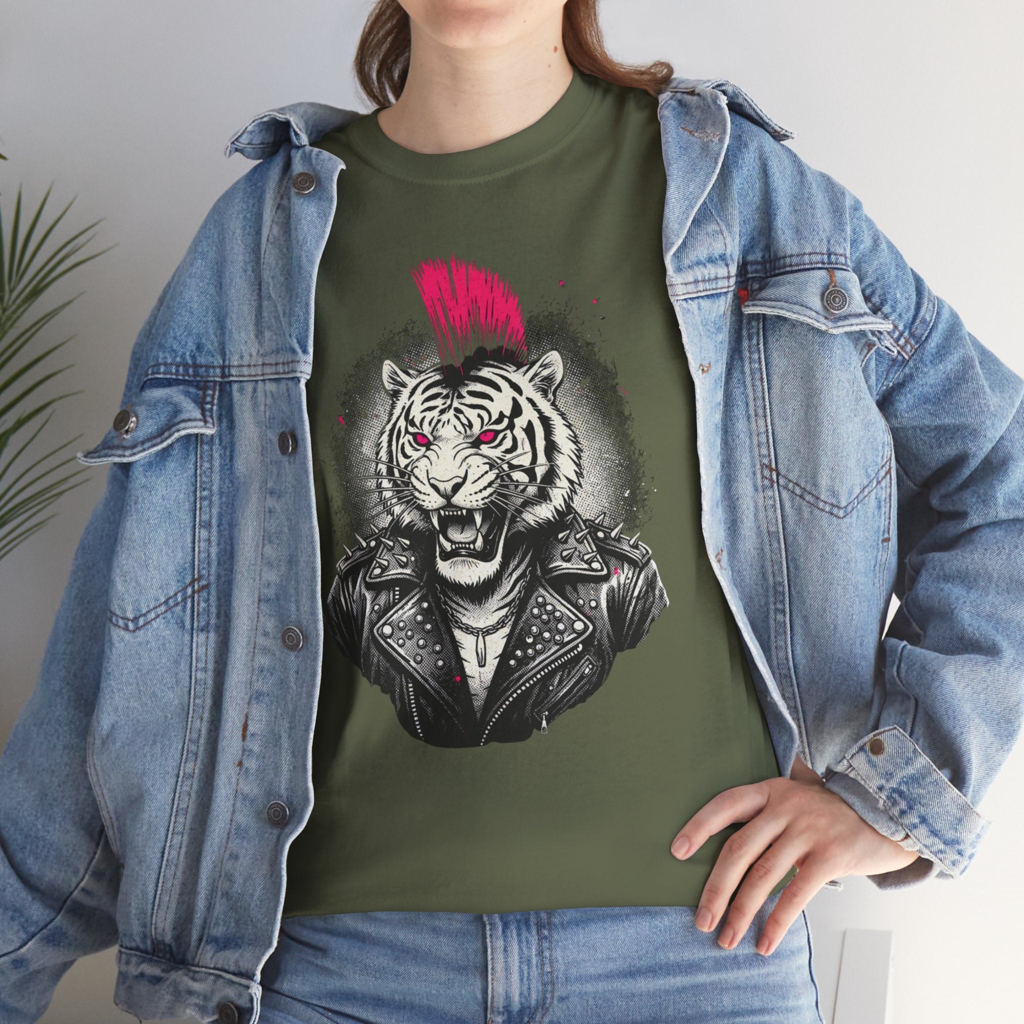 Punk Rock Tiger T-Shirt — Mohawk Tiger Graphic Tee 80's Fashion Rebel