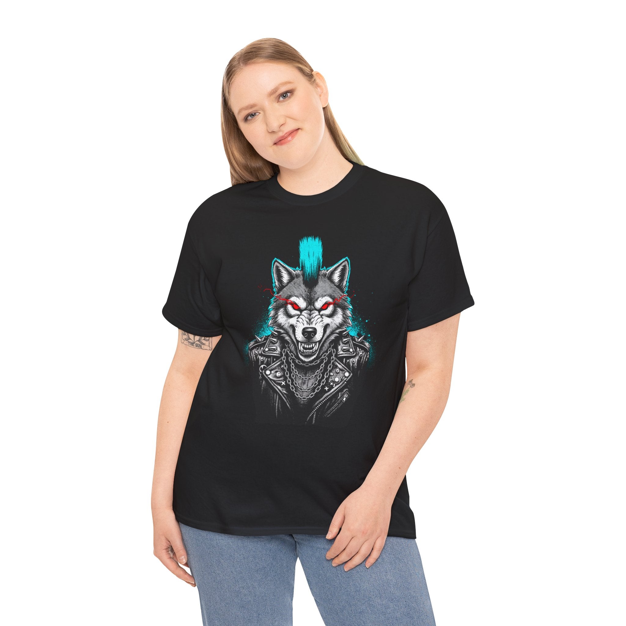 Wolf Punk Graphic Tee — Fierce Tribal Wolf Illustration T-Shirt 80's Rebel Fashion
