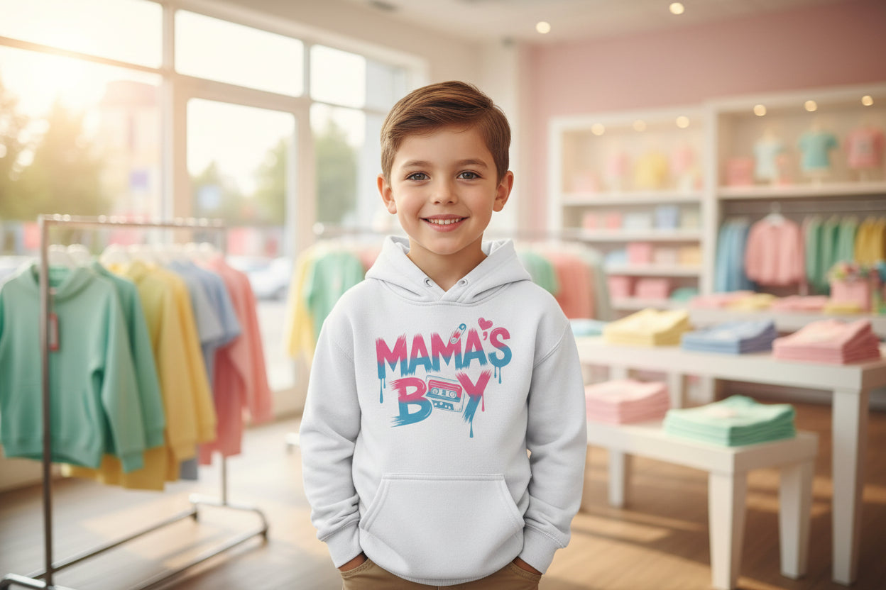 Youth Hoodie — "Mama's Boy" Colorful Drip Graphic Sweatshirt 80s Retro Style