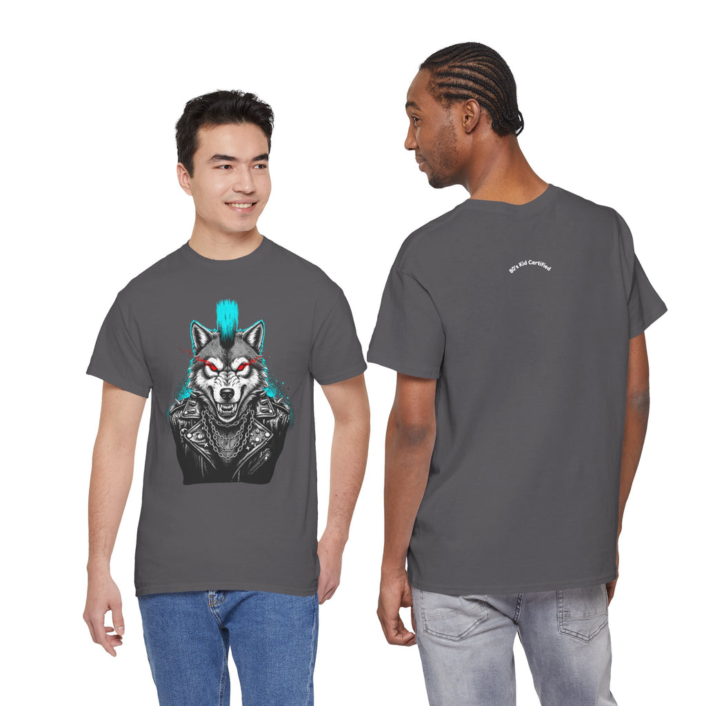Wolf Punk Graphic Tee — Fierce Tribal Wolf Illustration T-Shirt 80's Rebel Fashion