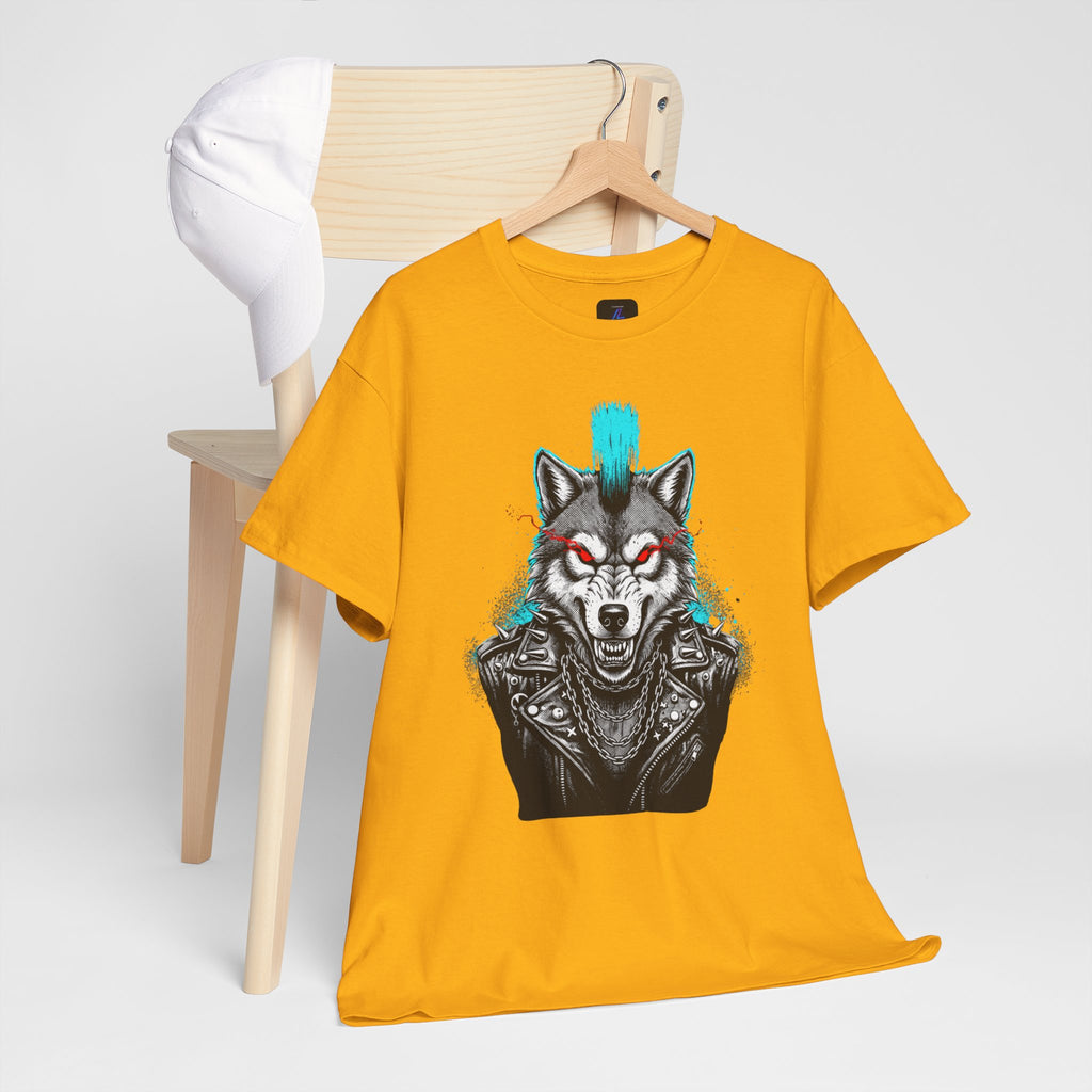 Wolf Punk Graphic Tee — Fierce Tribal Wolf Illustration T-Shirt 80's Rebel Fashion