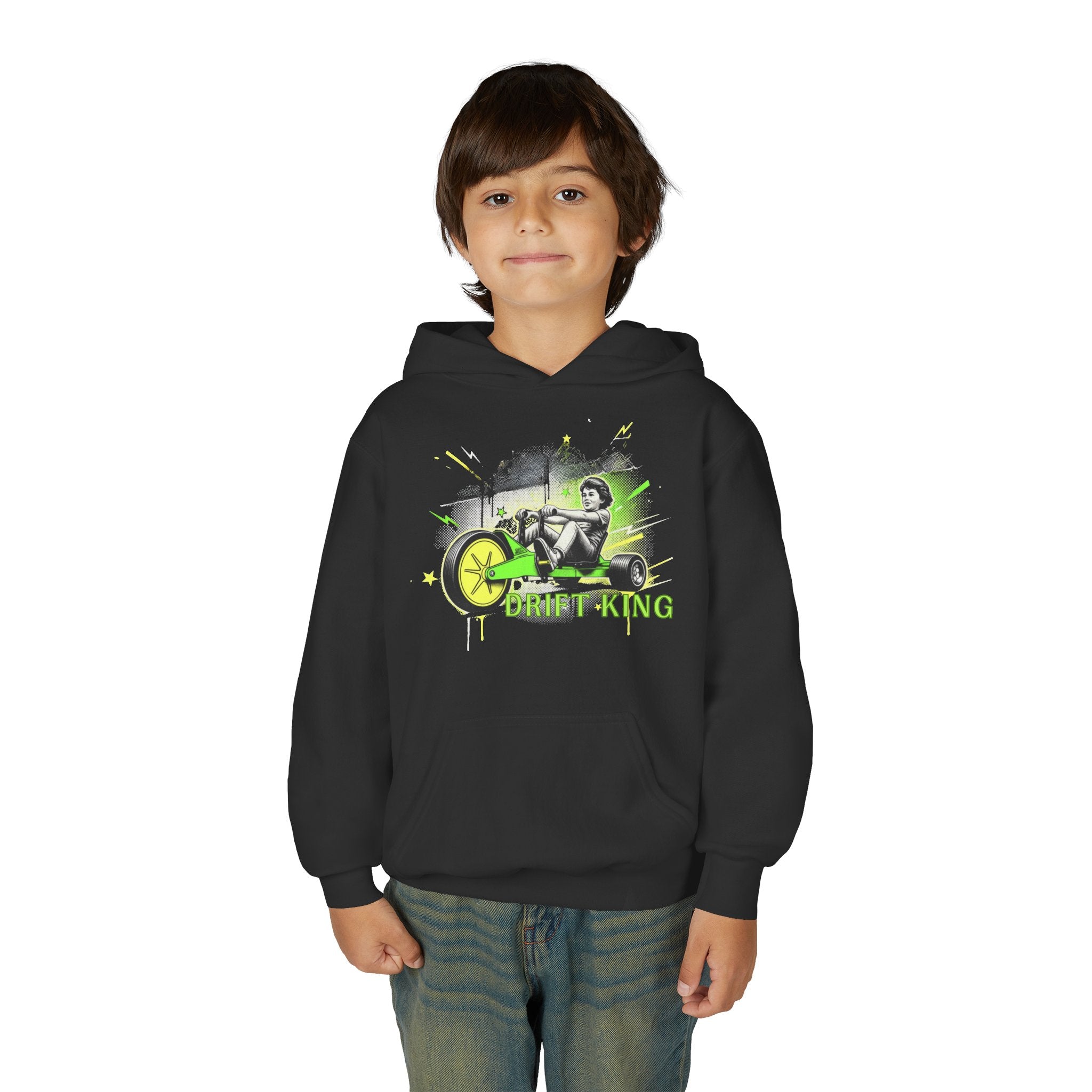 Drift King Youth Hoodie - Go-Kart Racing Graphic Sweatshirt 80s Fashion Design