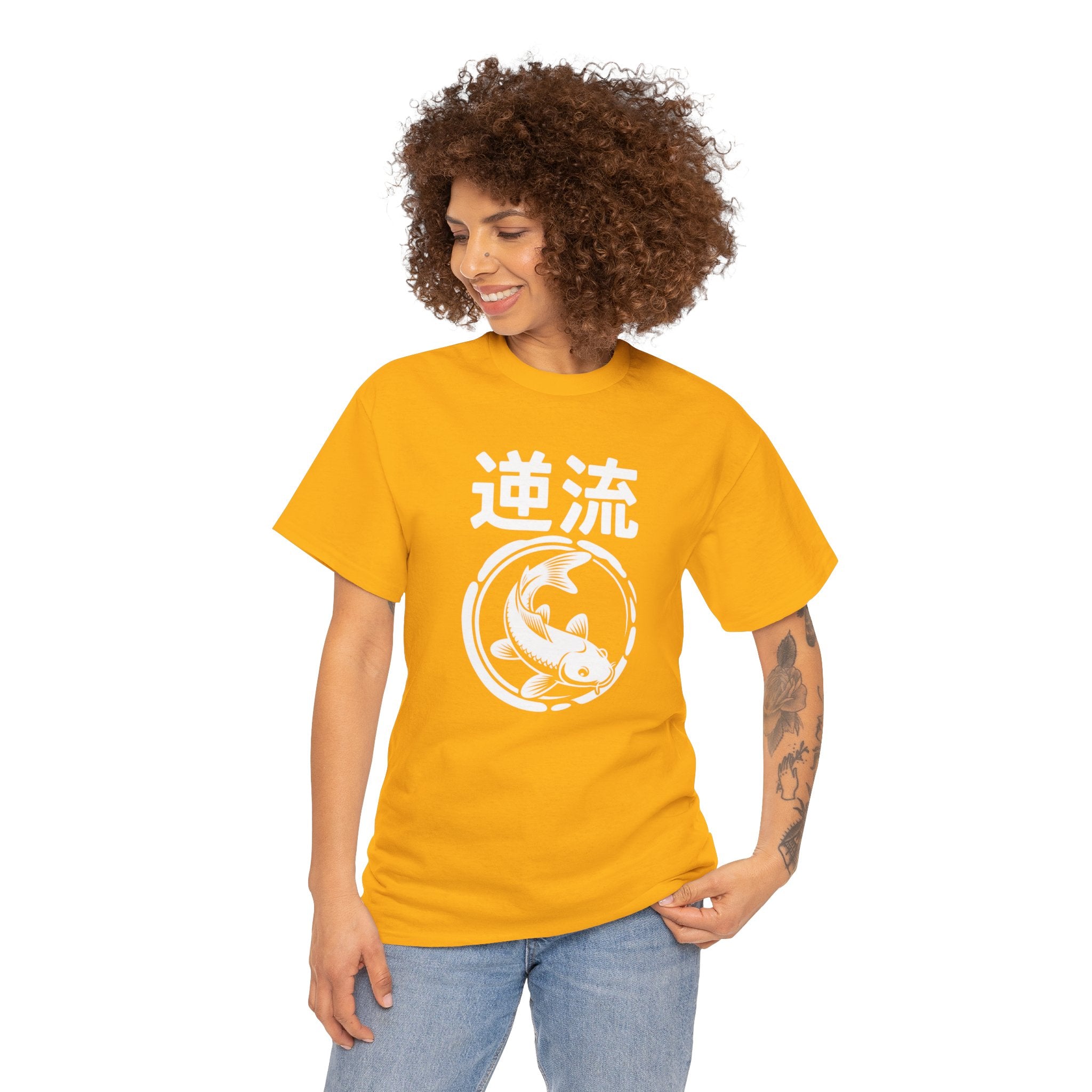 Koi Reverse Flow Tee — Japanese Kanji 逆流 Fish Graphic T-Shirt Retro Style