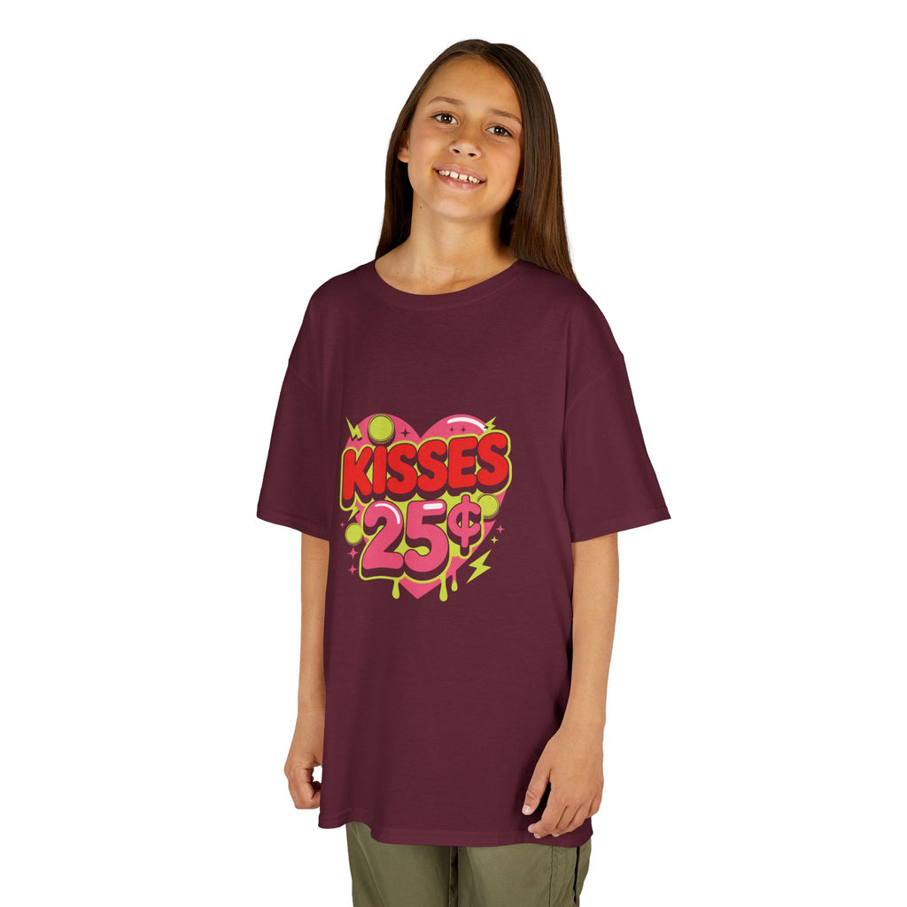 Kids T-Shirt — "Kisses 25" Retro Valentine Heart Tee 80s Retro