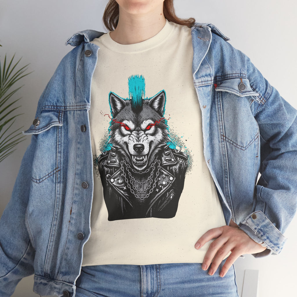 Wolf Punk Graphic Tee — Fierce Tribal Wolf Illustration T-Shirt 80's Rebel Fashion