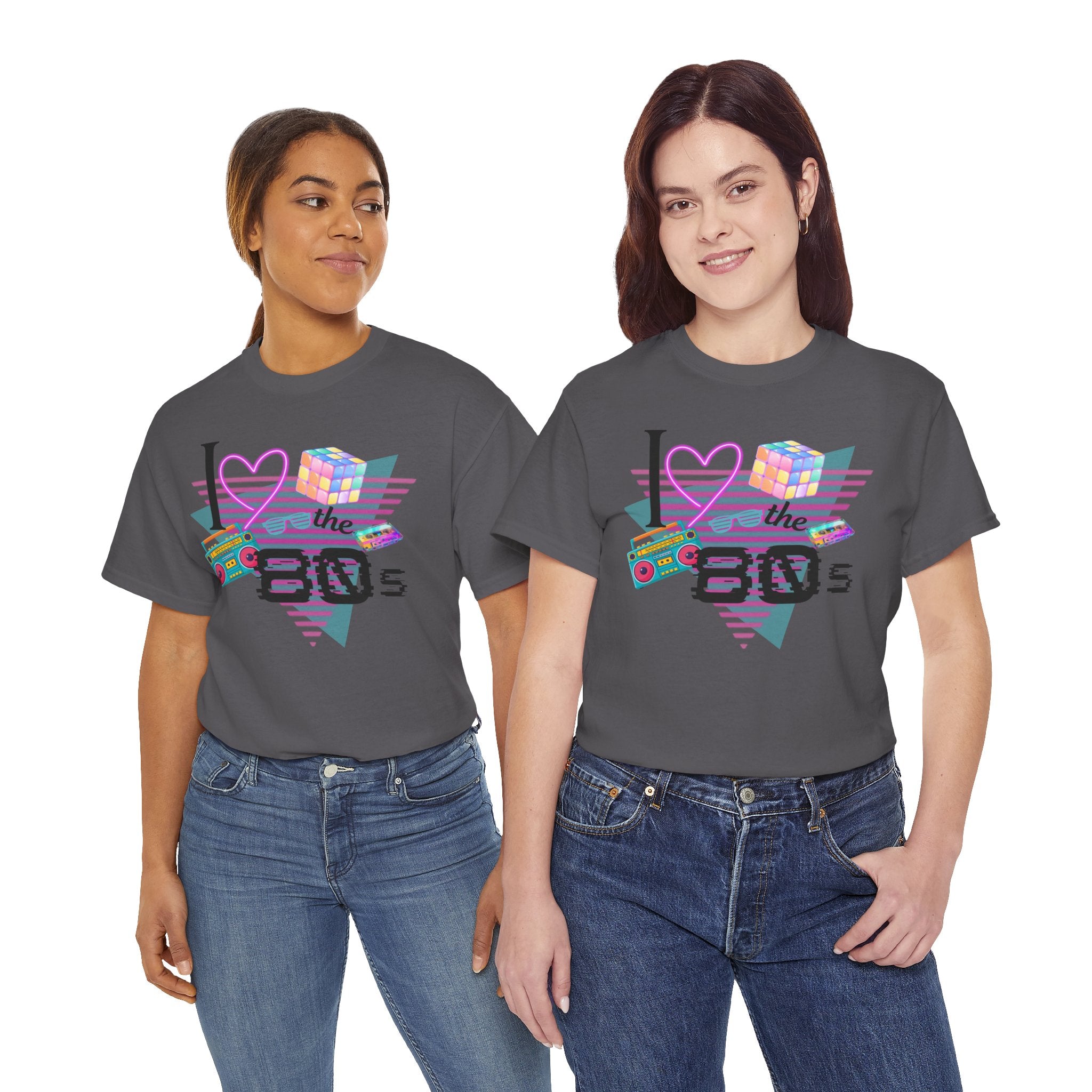 I Love the 80s T-Shirt — Retro Cassette, Rubik’s Cube & Neon Vintage Tee