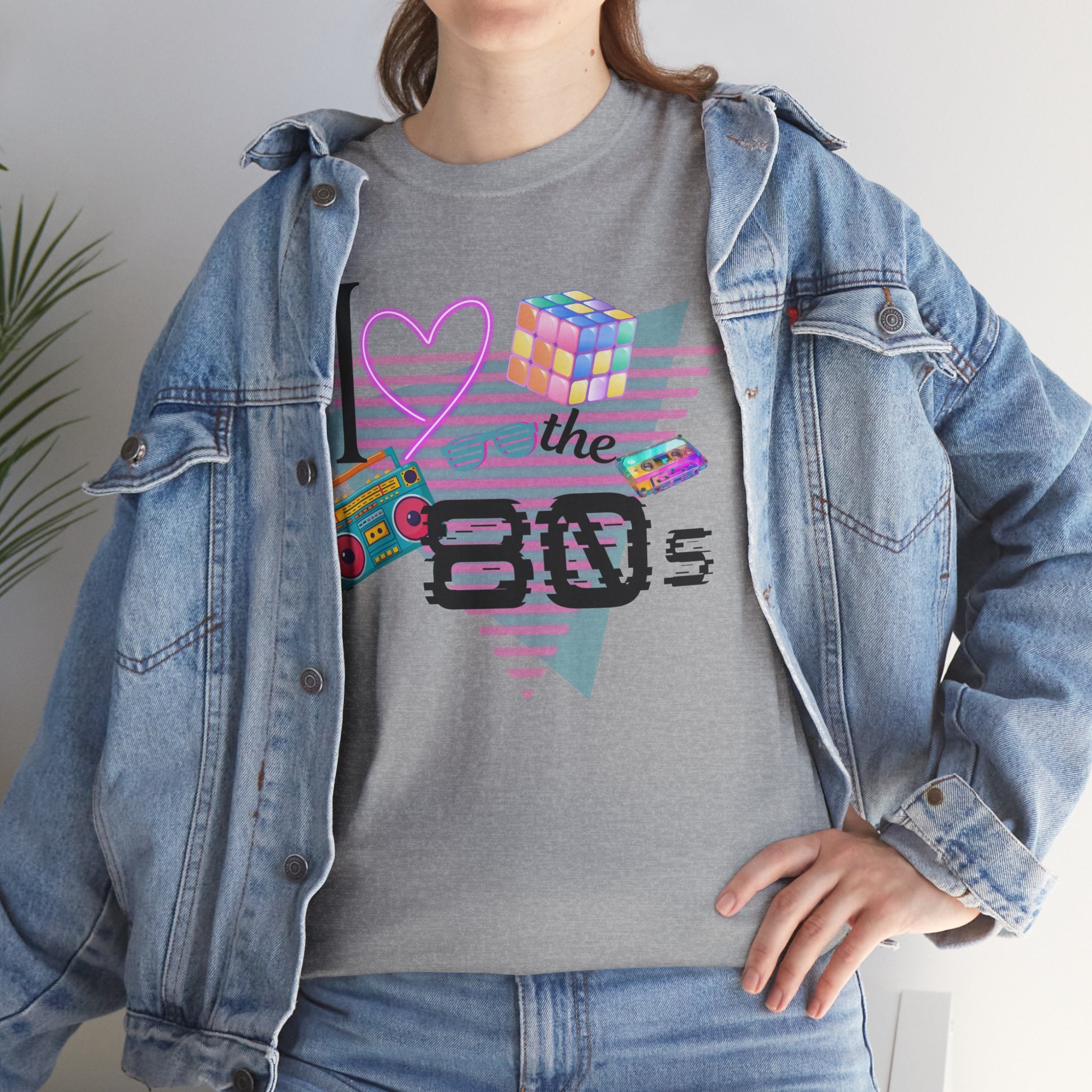 I Love the 80s T-Shirt — Retro Cassette, Rubik’s Cube & Neon Vintage Tee