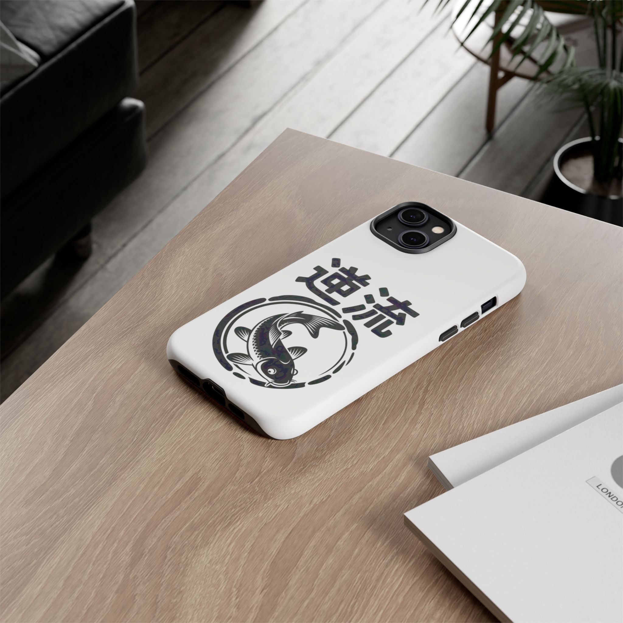 Phone Case — Koi Fish Yin Yang with Japanese Kanji (逆流) — Tough Protective Cover 80s Design