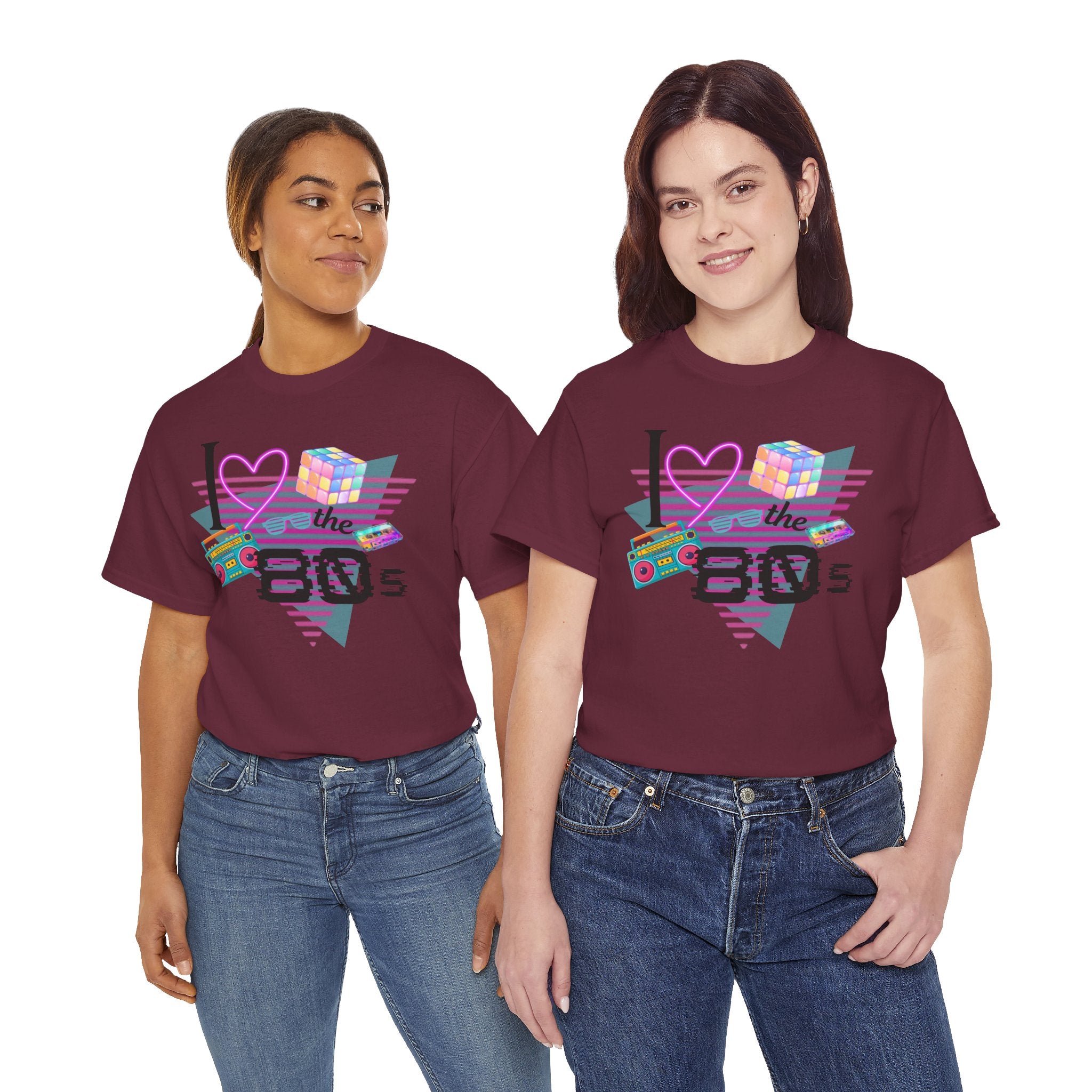 I Love the 80s T-Shirt — Retro Cassette, Rubik’s Cube & Neon Vintage Tee
