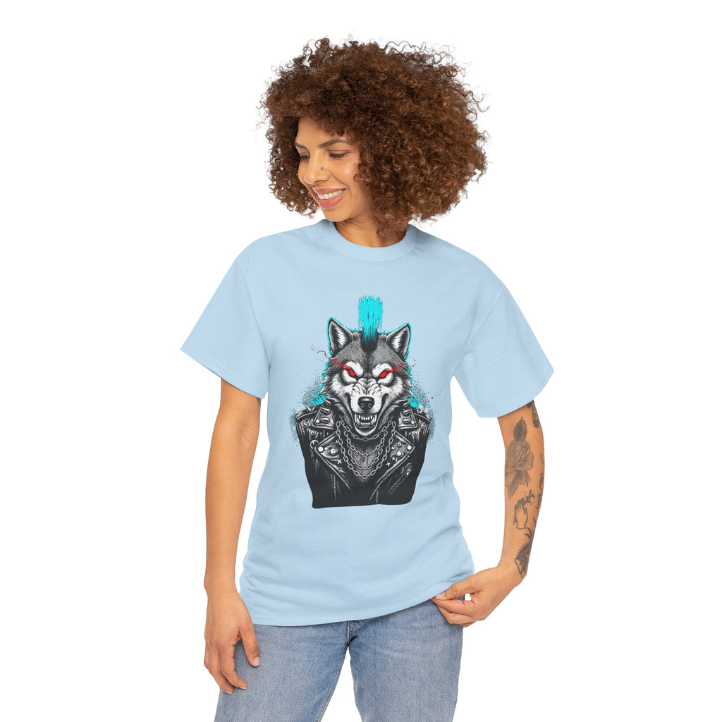 Wolf Punk Graphic Tee — Fierce Tribal Wolf Illustration T-Shirt 80's Rebel Fashion
