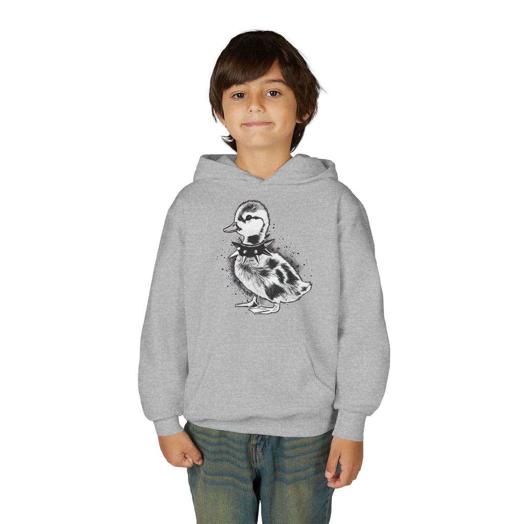 Youth Hoodie with Punk Duckling Illustration — Vintage 80s Punk Baby Duck Graphic Sweatshirt